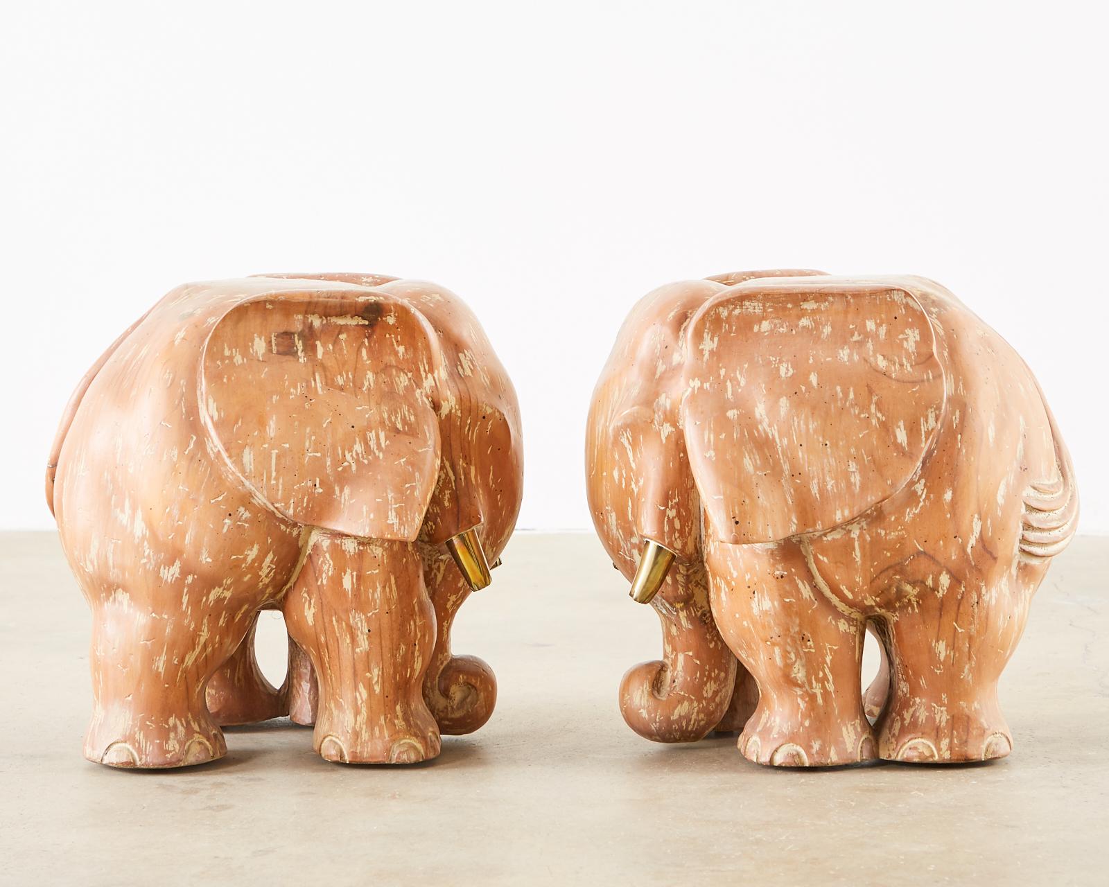 Pair of Carved Elephant Drink Table Sculptures 6