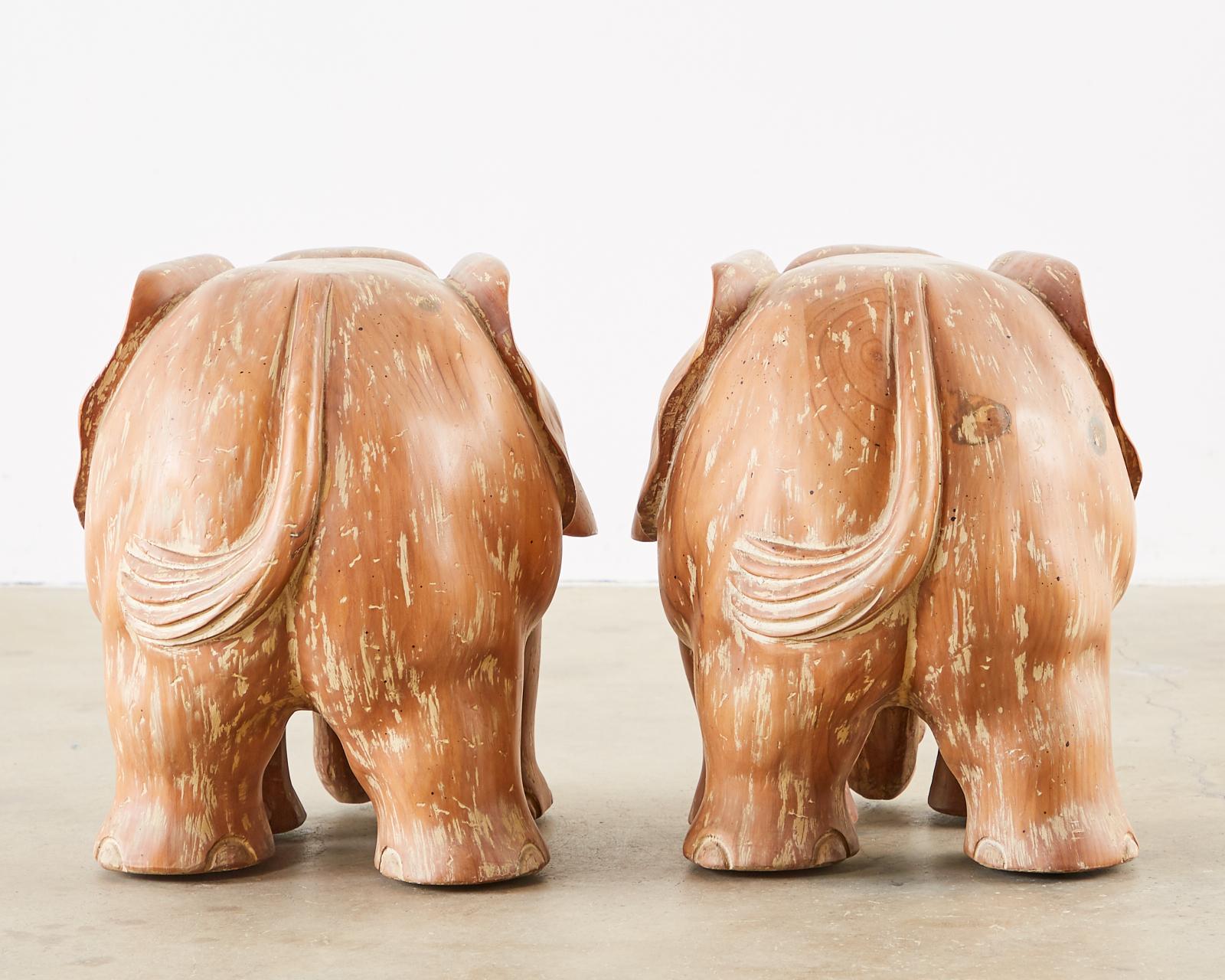 Pair of Carved Elephant Drink Table Sculptures 7