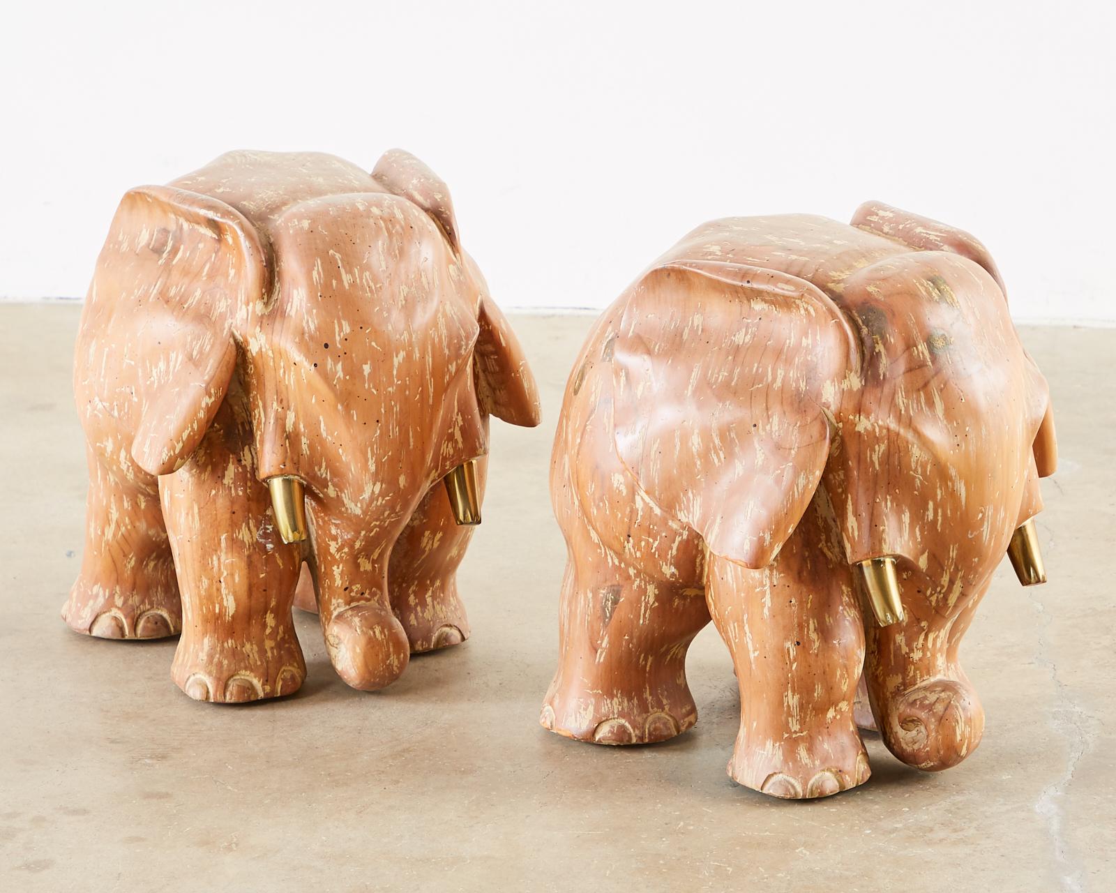 Pair of Carved Elephant Drink Table Sculptures 10