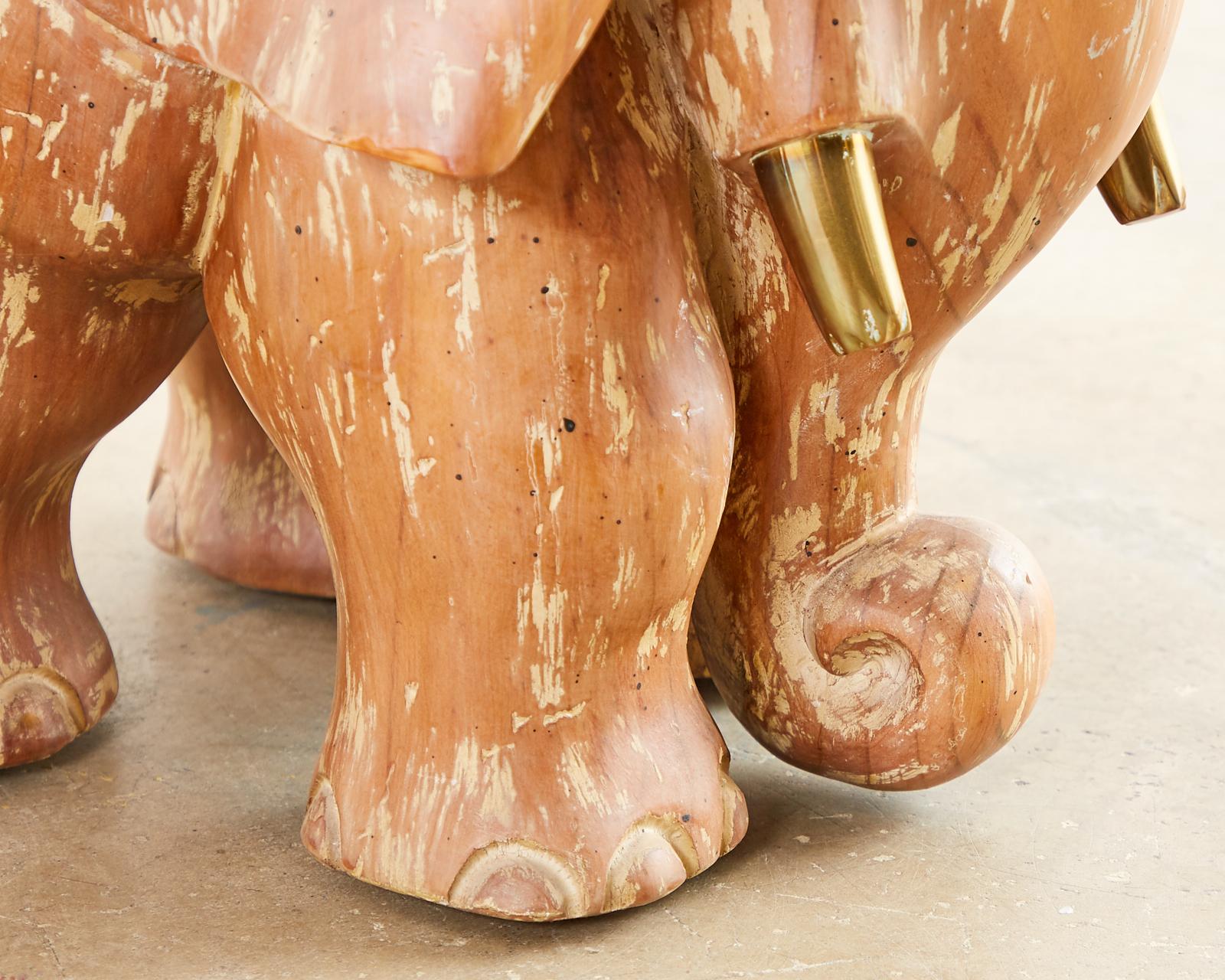Pair of Carved Elephant Drink Table Sculptures 13