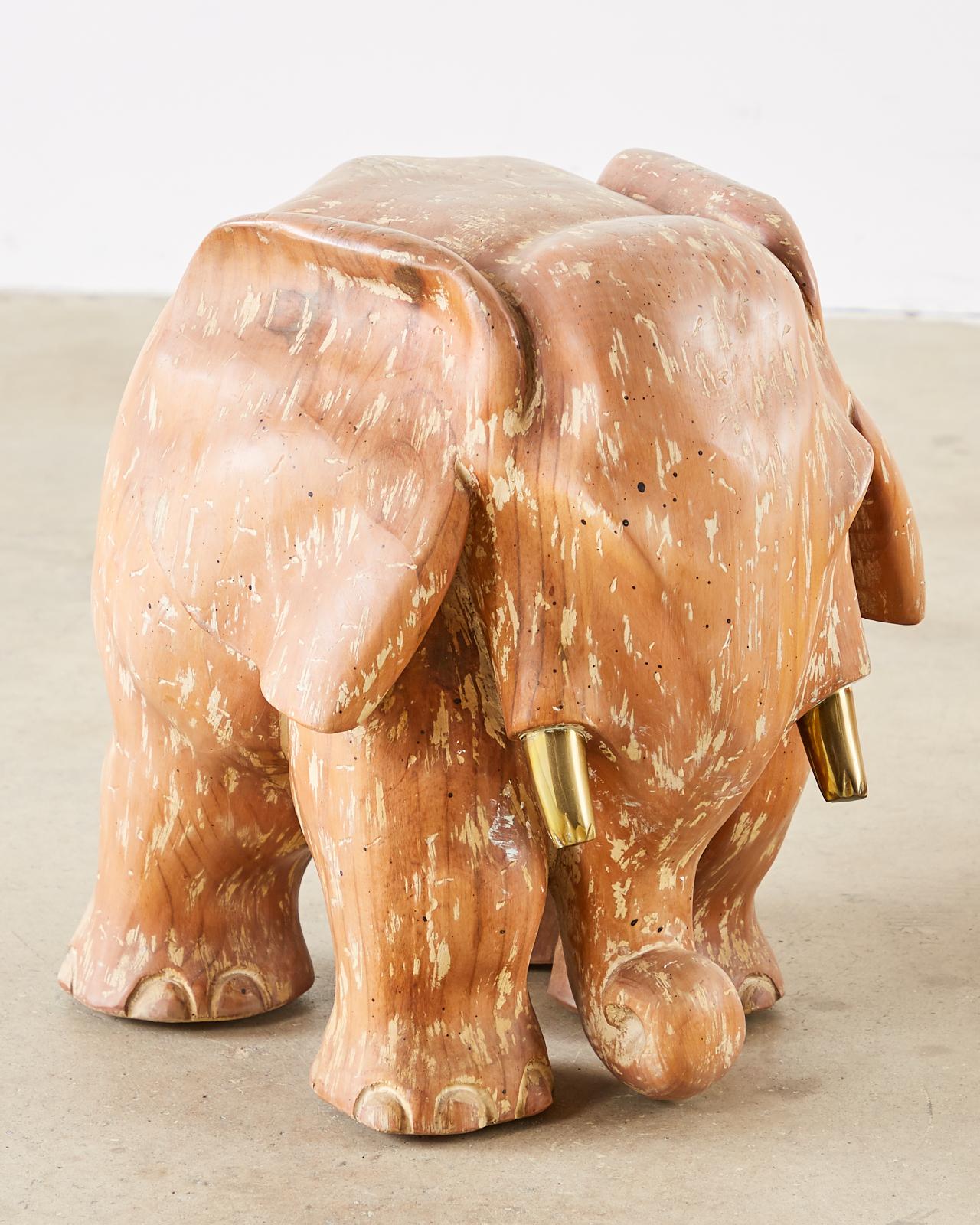 Organic Modern Pair of Carved Elephant Drink Table Sculptures