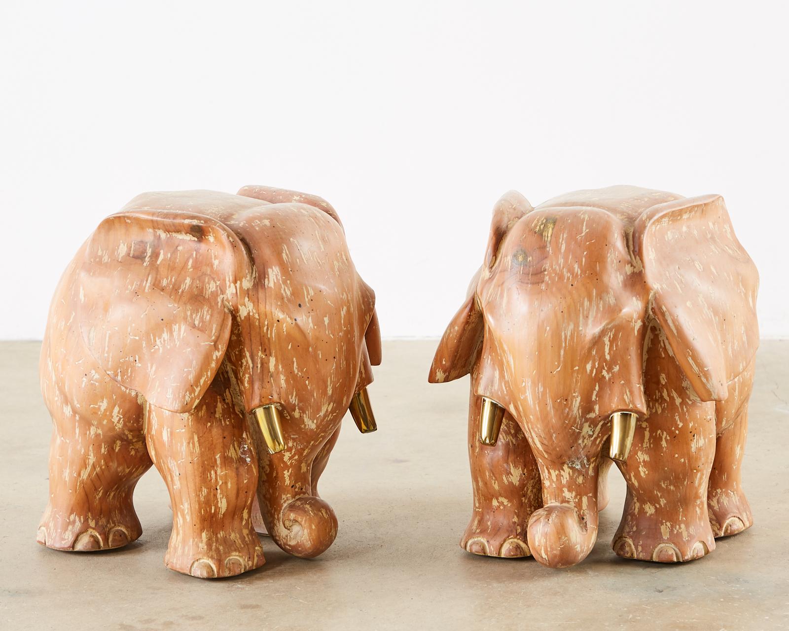 Pair of Carved Elephant Drink Table Sculptures In Good Condition In Rio Vista, CA