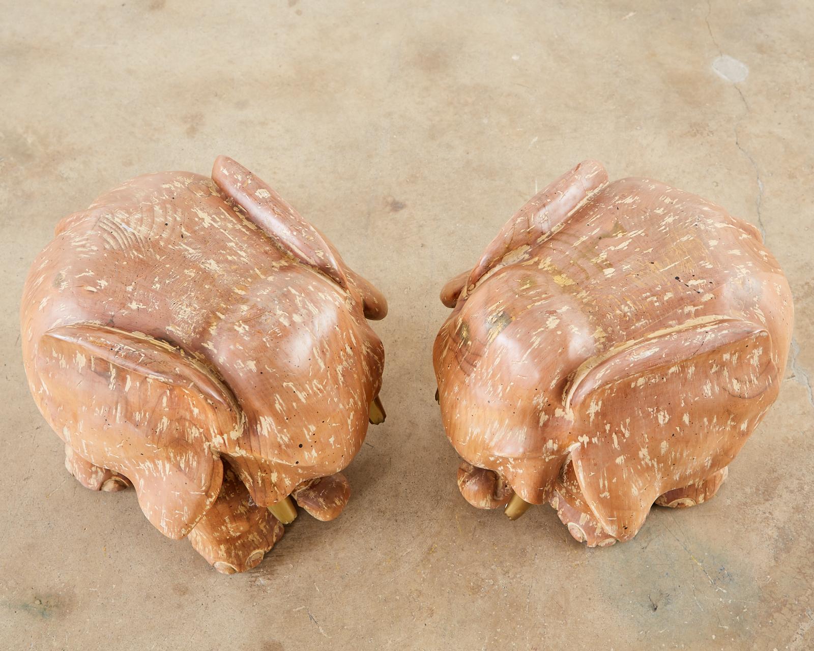 20th Century Pair of Carved Elephant Drink Table Sculptures