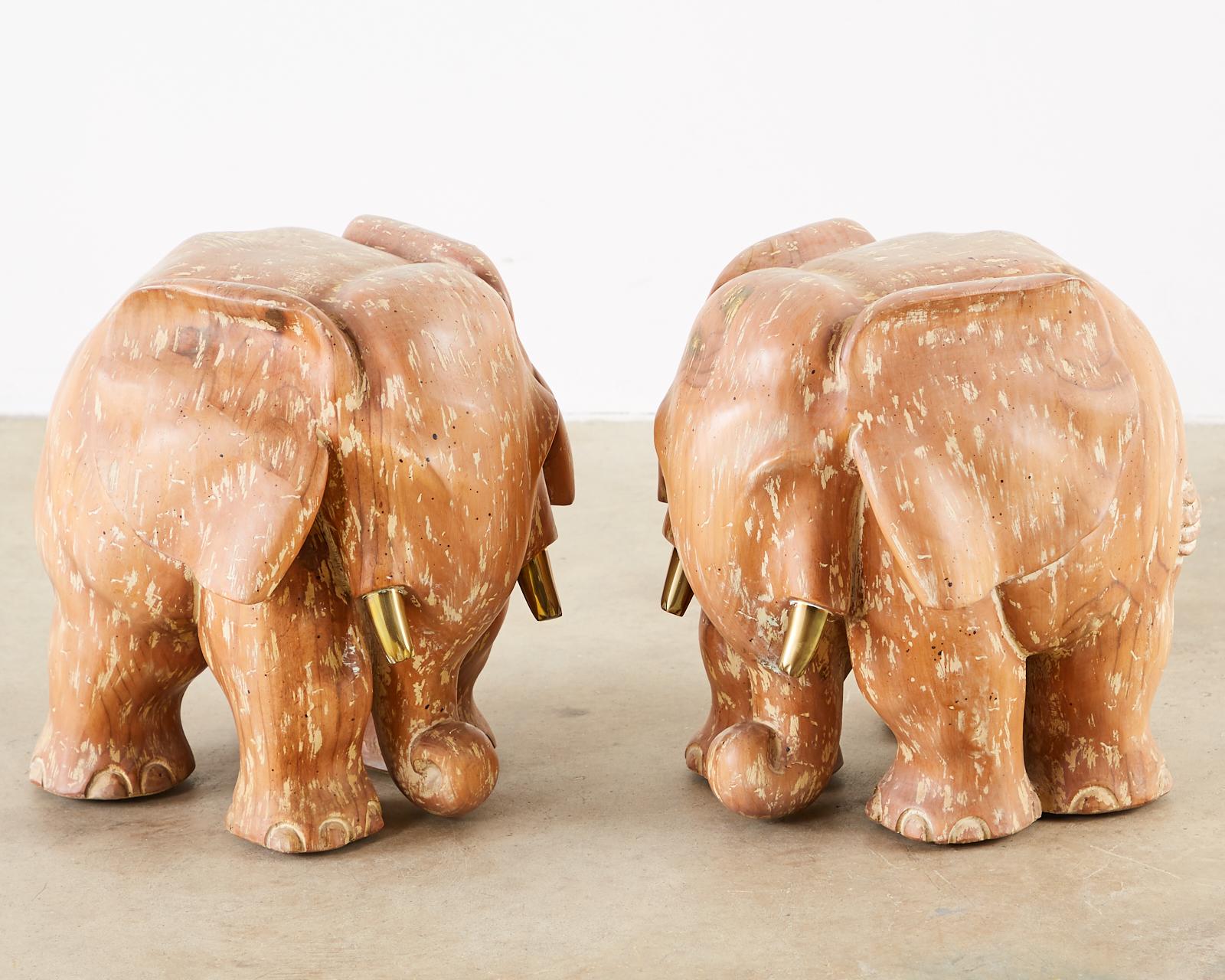 Brass Pair of Carved Elephant Drink Table Sculptures