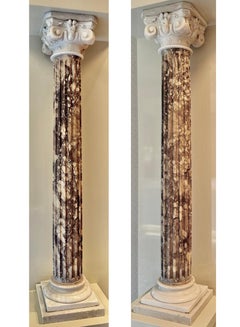 Pair of Carved Fluted Marble Columns, Breccia Violetta and Carrara