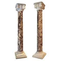 Pair of Carved Fluted Marble Columns, Breccia Violetta and Carrara
