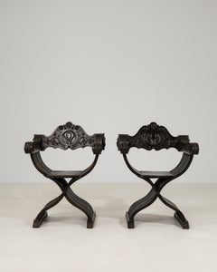 Pair Of Carved Folding Scissor Savonarola Chairs, France, 19th Century