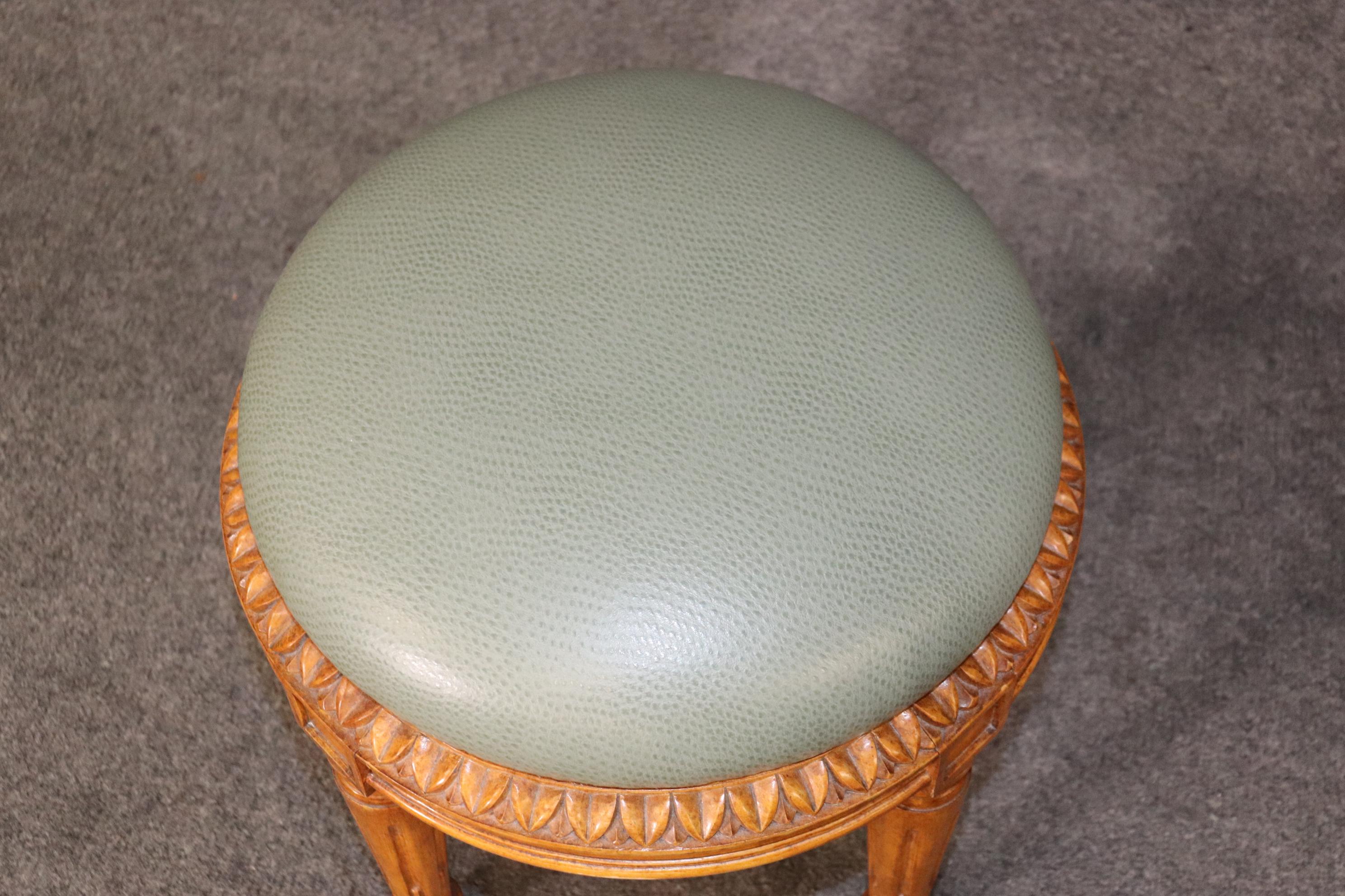 Pair of Carved French Louis XVI Stools Walnut With Leather Seats 5