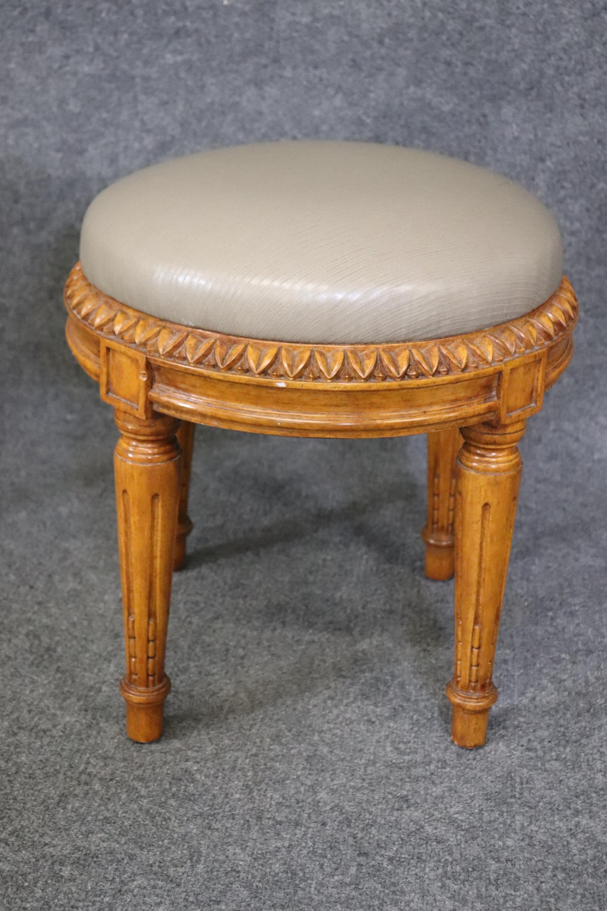 Pair of Carved French Louis XVI Stools Walnut With Leather Seats 6