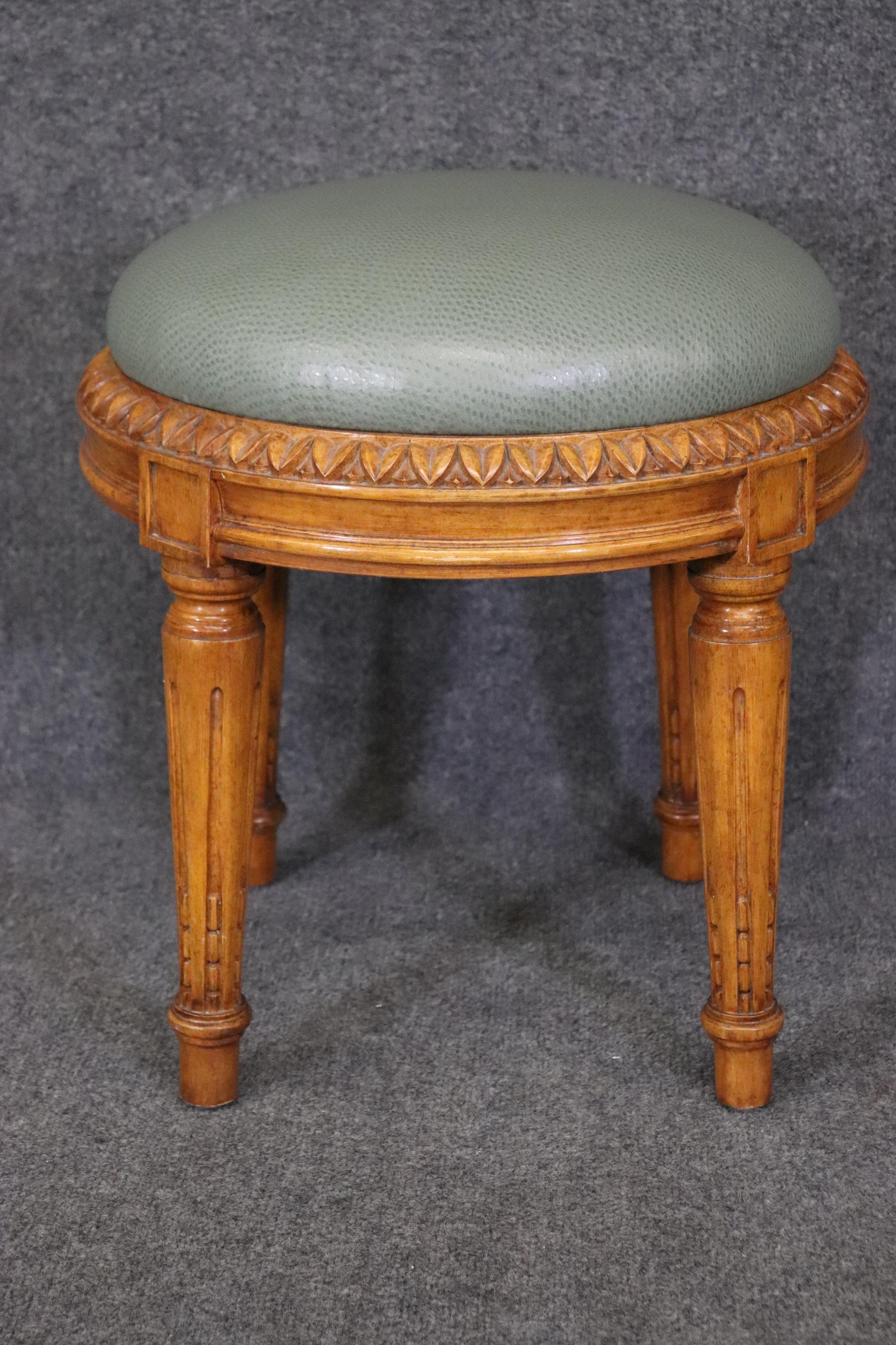 Pair of Carved French Louis XVI Stools Walnut With Leather Seats 1