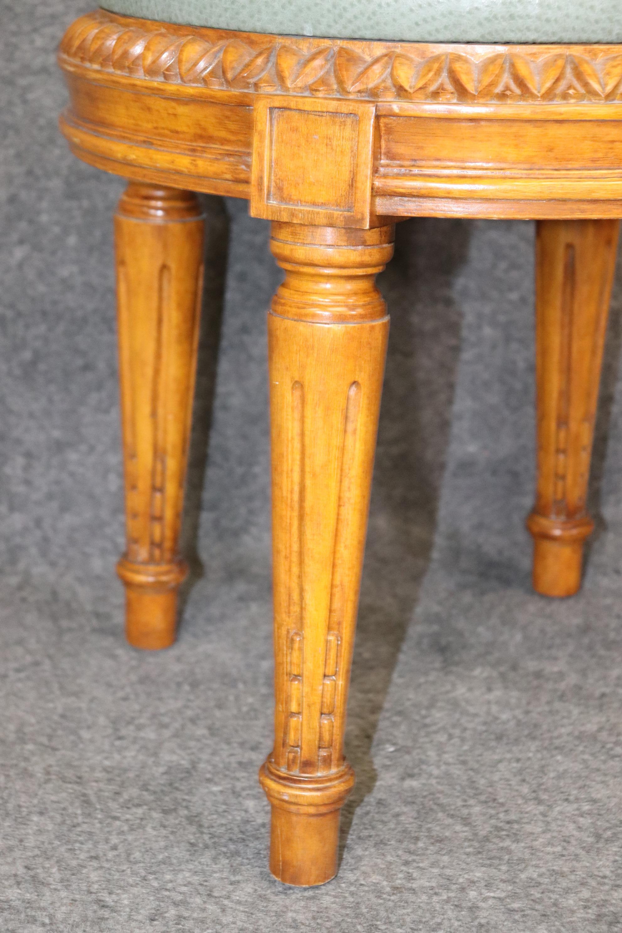 Pair of Carved French Louis XVI Stools Walnut With Leather Seats 2