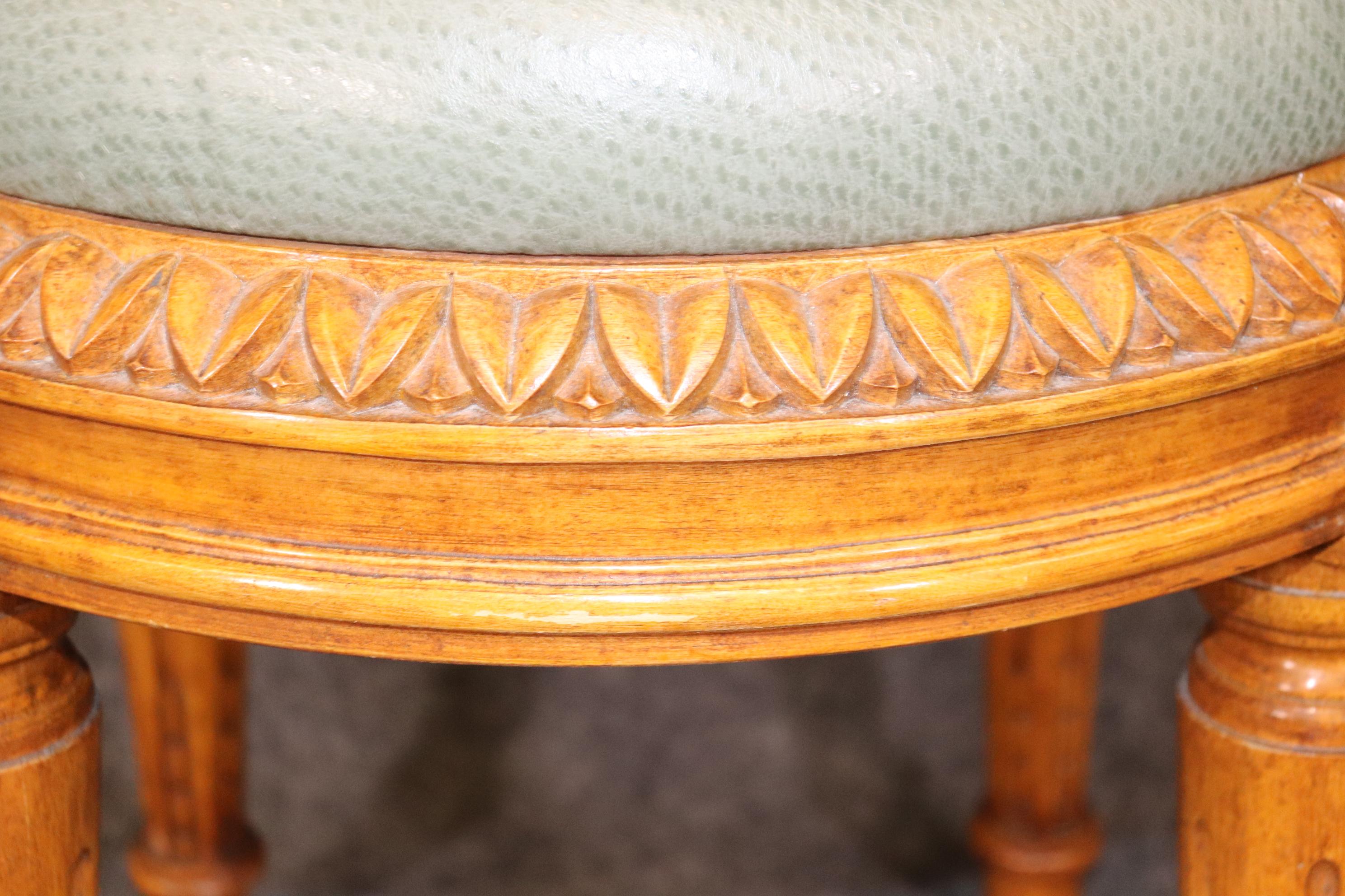 Pair of Carved French Louis XVI Stools Walnut With Leather Seats 3