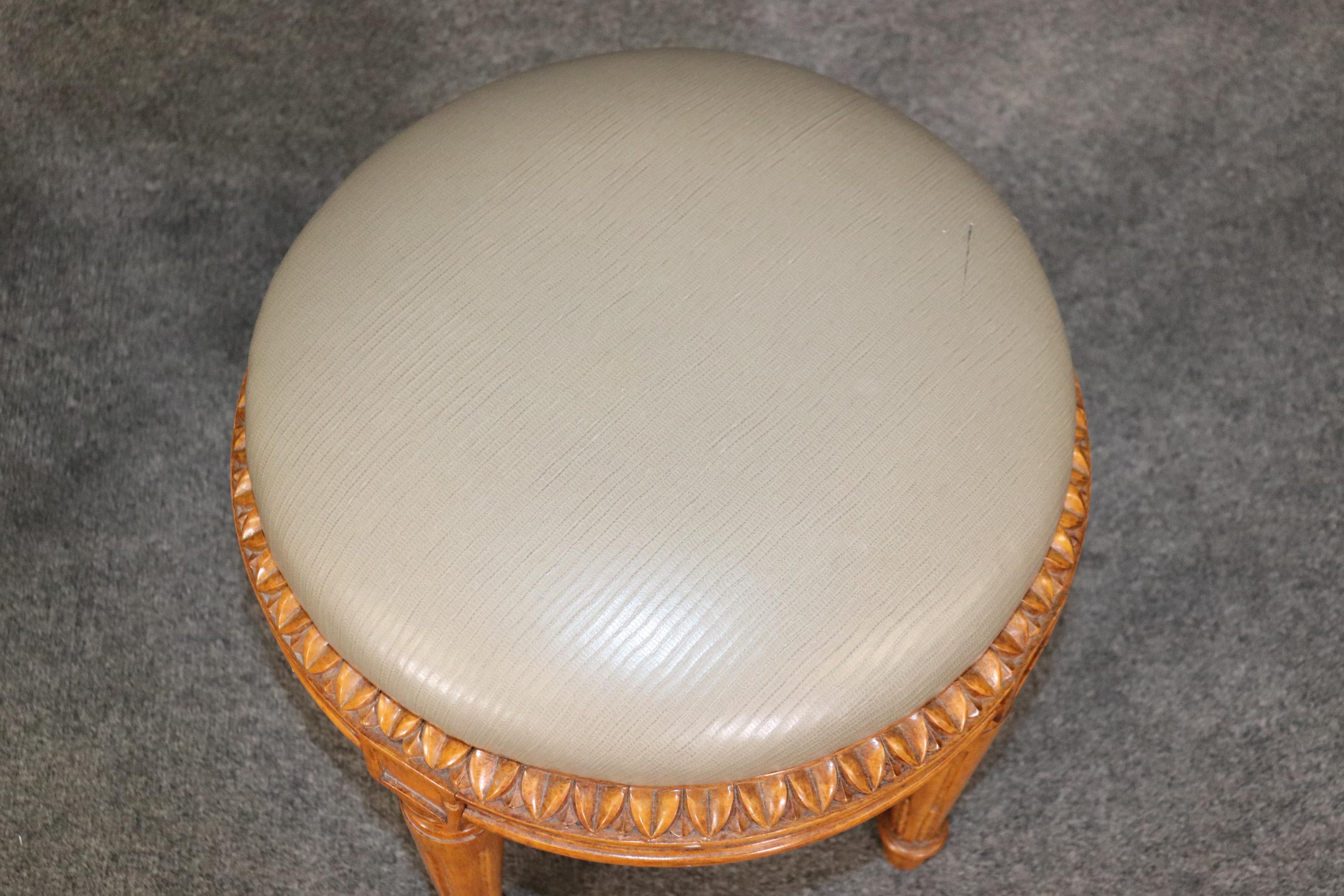 Pair of Carved French Louis XVI Stools Walnut With Leather Seats 4