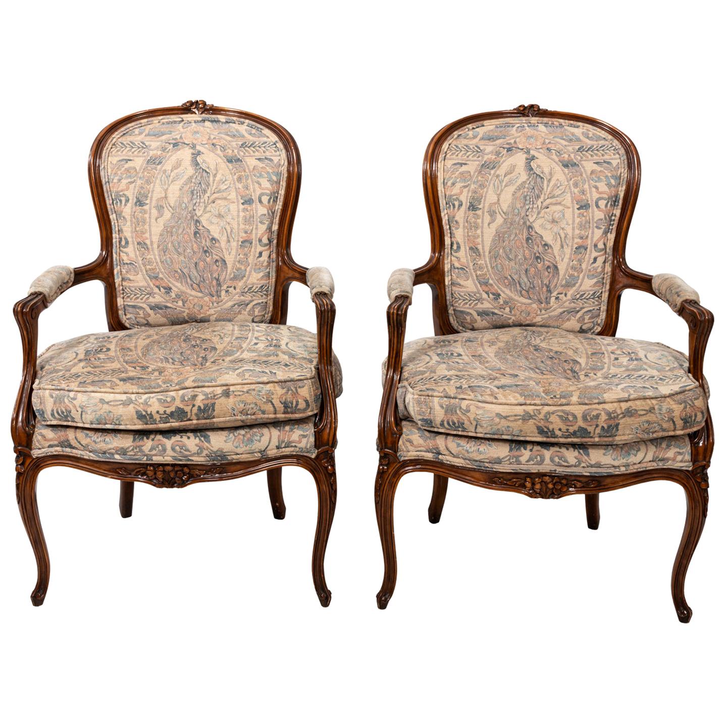 Pair of Carved French Rococo Style Armchairs