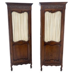 Pair of Carved French Tall Narrow Wardrobes Armories Cabinets Adjustable Shelves