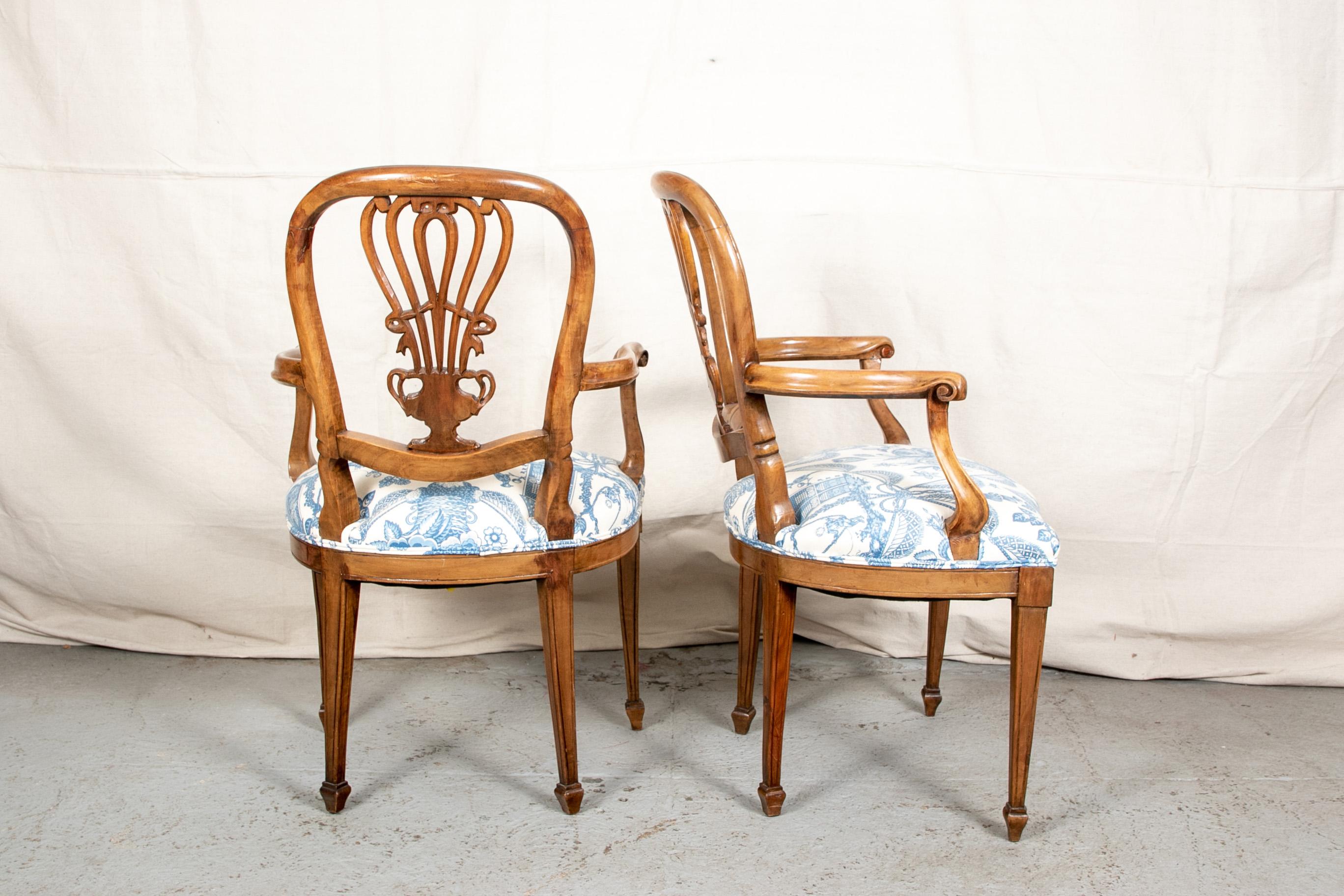 Hepplewhite Pair of Carved Fruitwood Armchairs