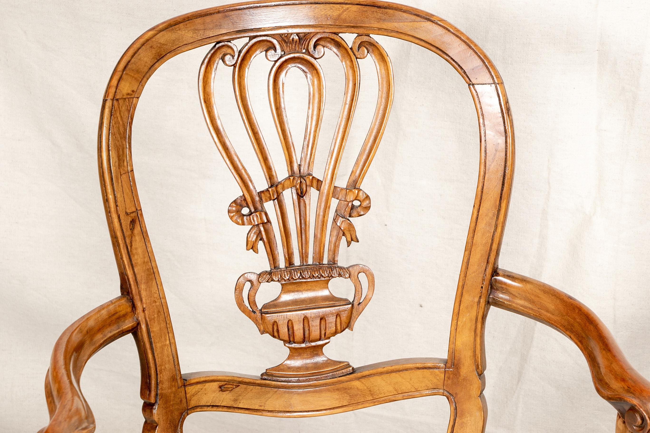 20th Century Pair of Carved Fruitwood Armchairs