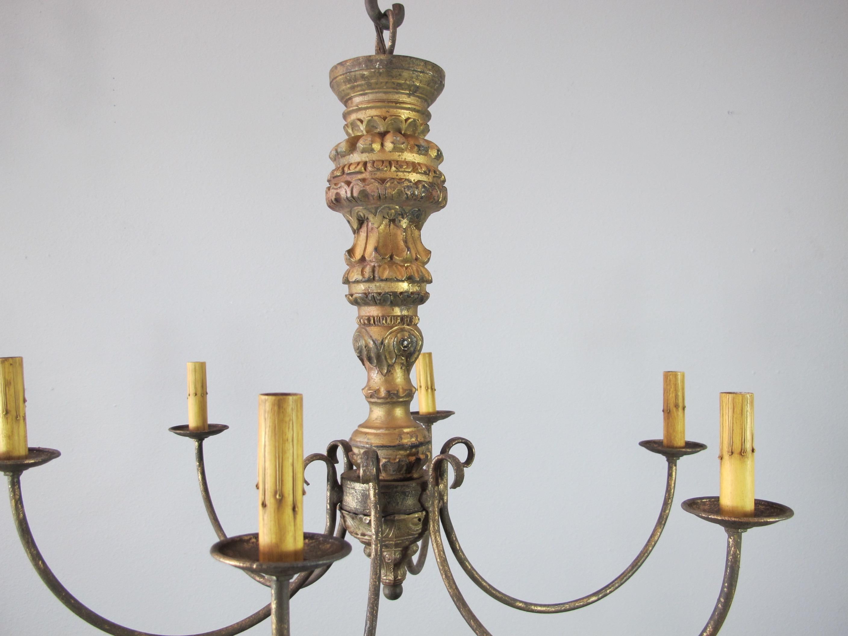 Italian Pair of Carved Gilt Antique Candlestick Chandeliers