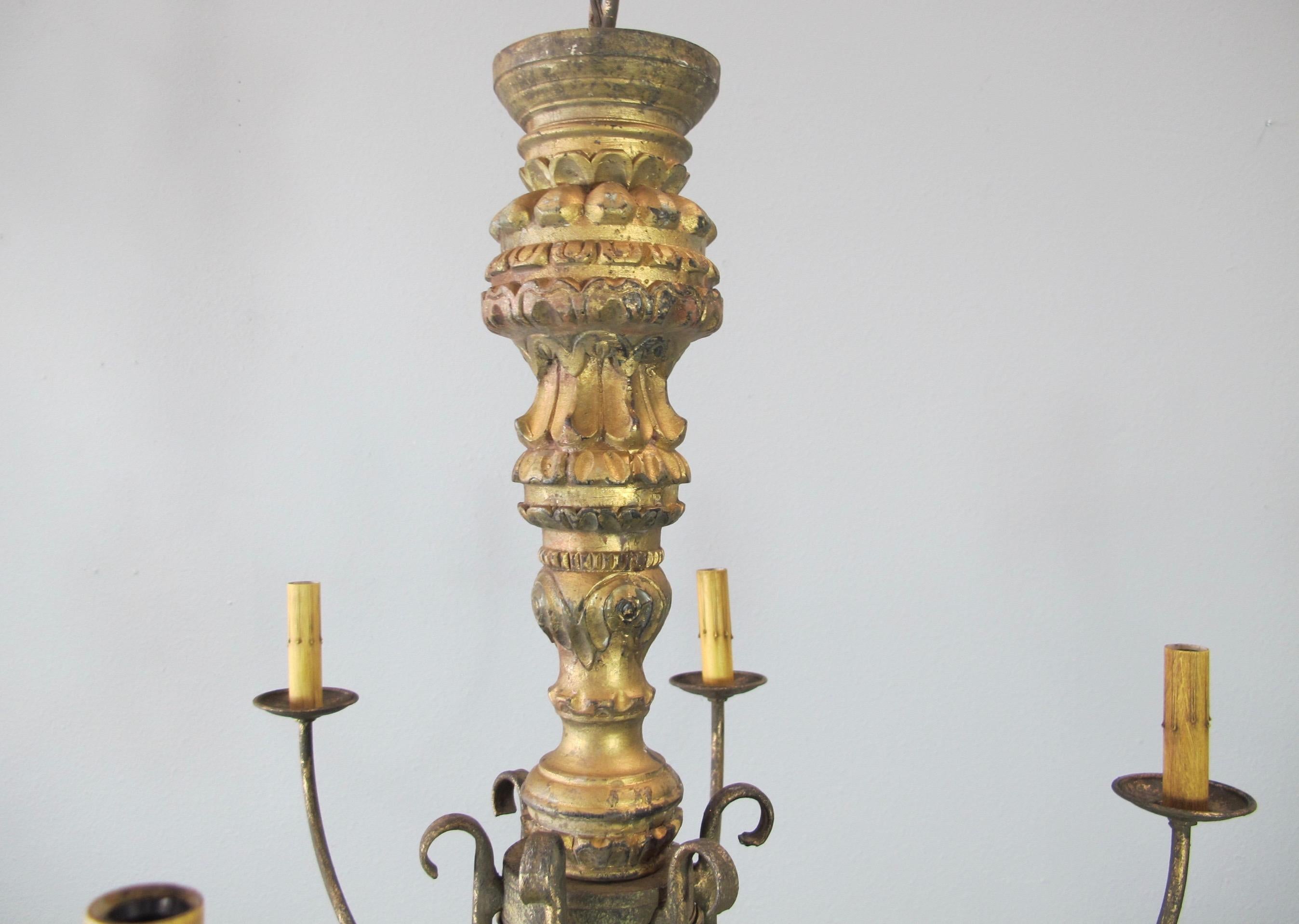 Hand-Carved Pair of Carved Gilt Antique Candlestick Chandeliers