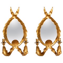 Pair of Carved Gilt Sconces with Mirror Insets
