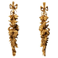 Pair of Carved Gilt Wood Fall Harvest Wall Sculptures by Palladio Italy