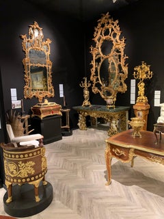 Pair of Carved Giltwood and Green Marble Console Tables in the Italian Manner