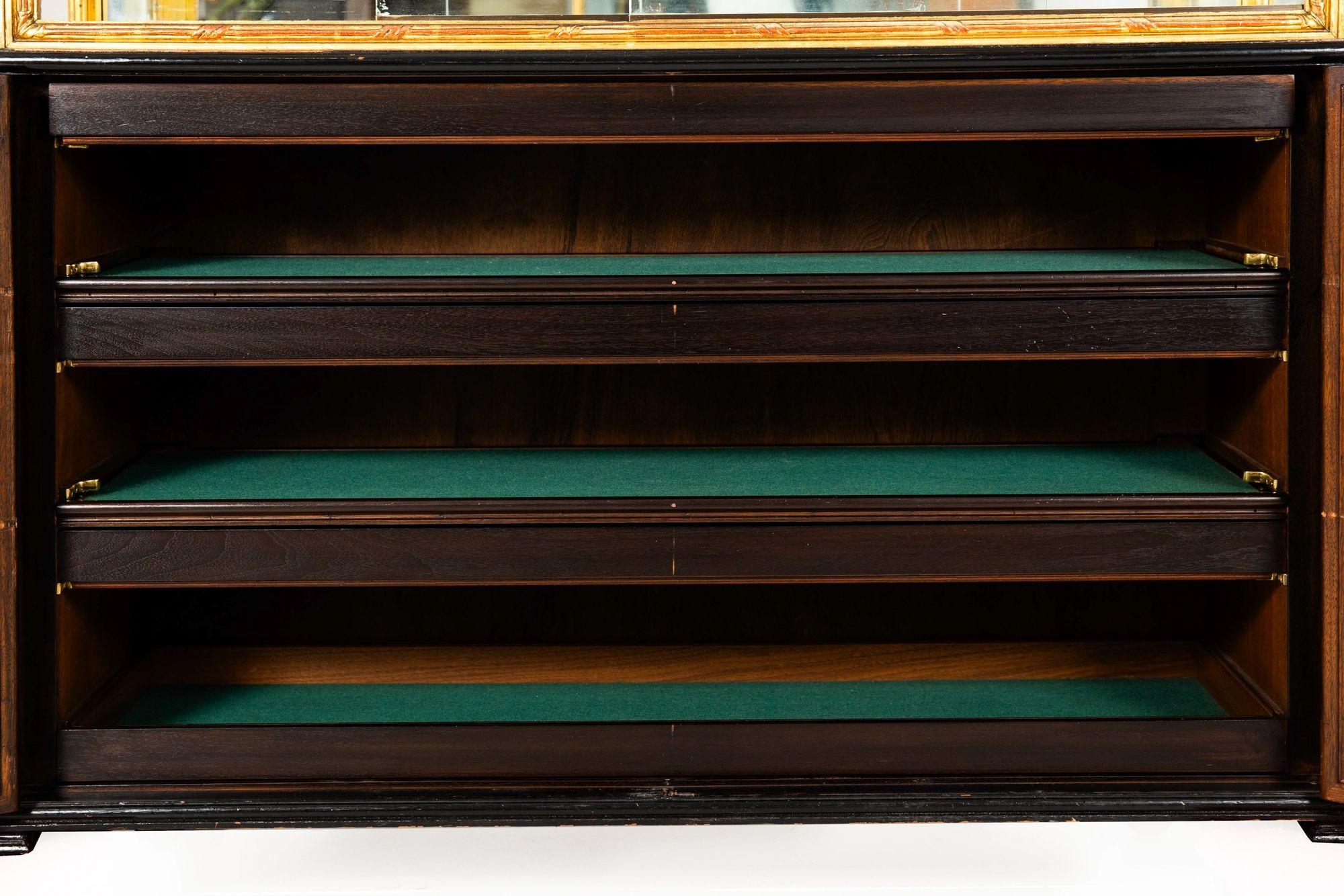 Pair of Carved Giltwood Antique Collector Display Cabinets by M. Grieve Co. For Sale 1