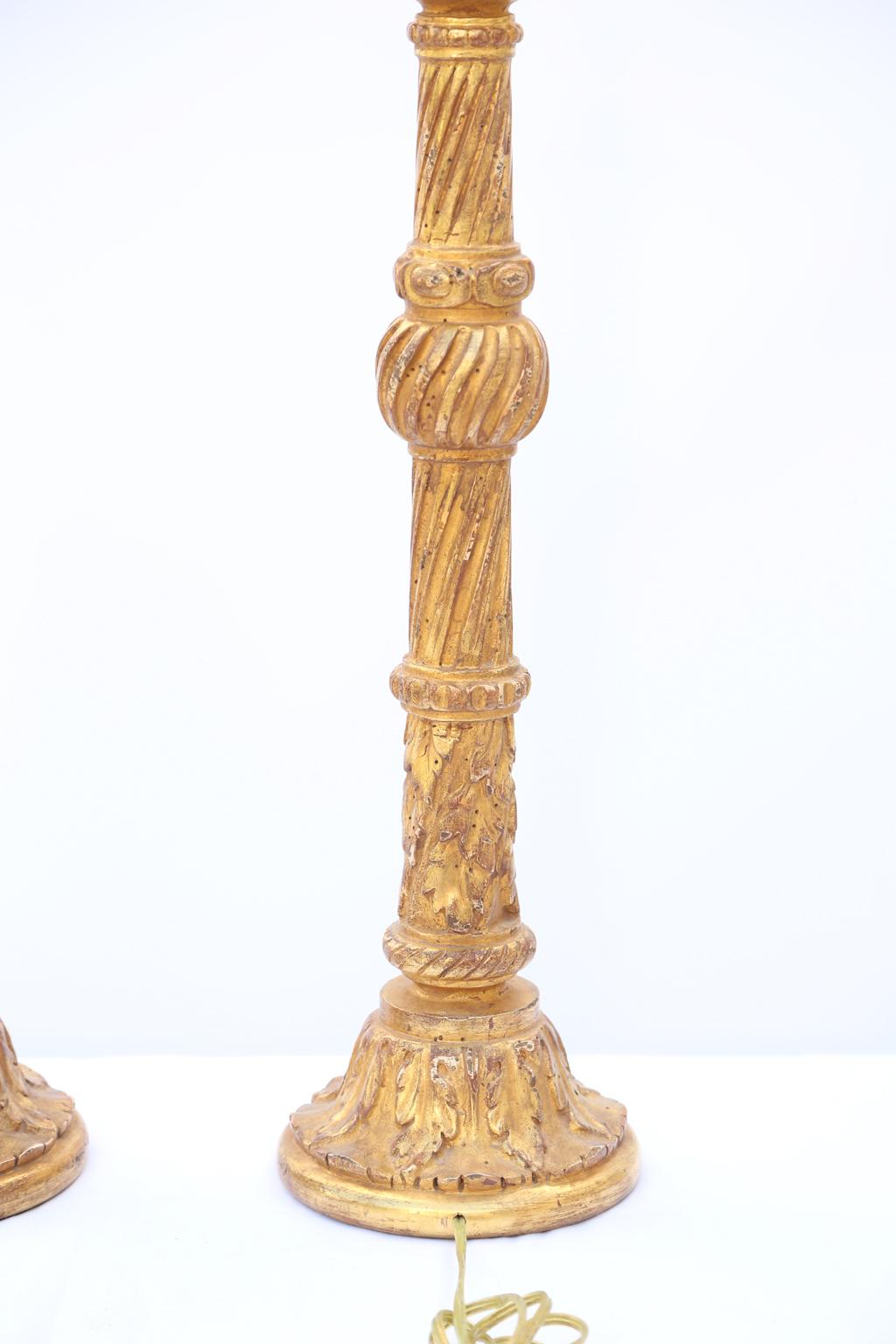 Pair of Carved Giltwood Columnar Lamps 1