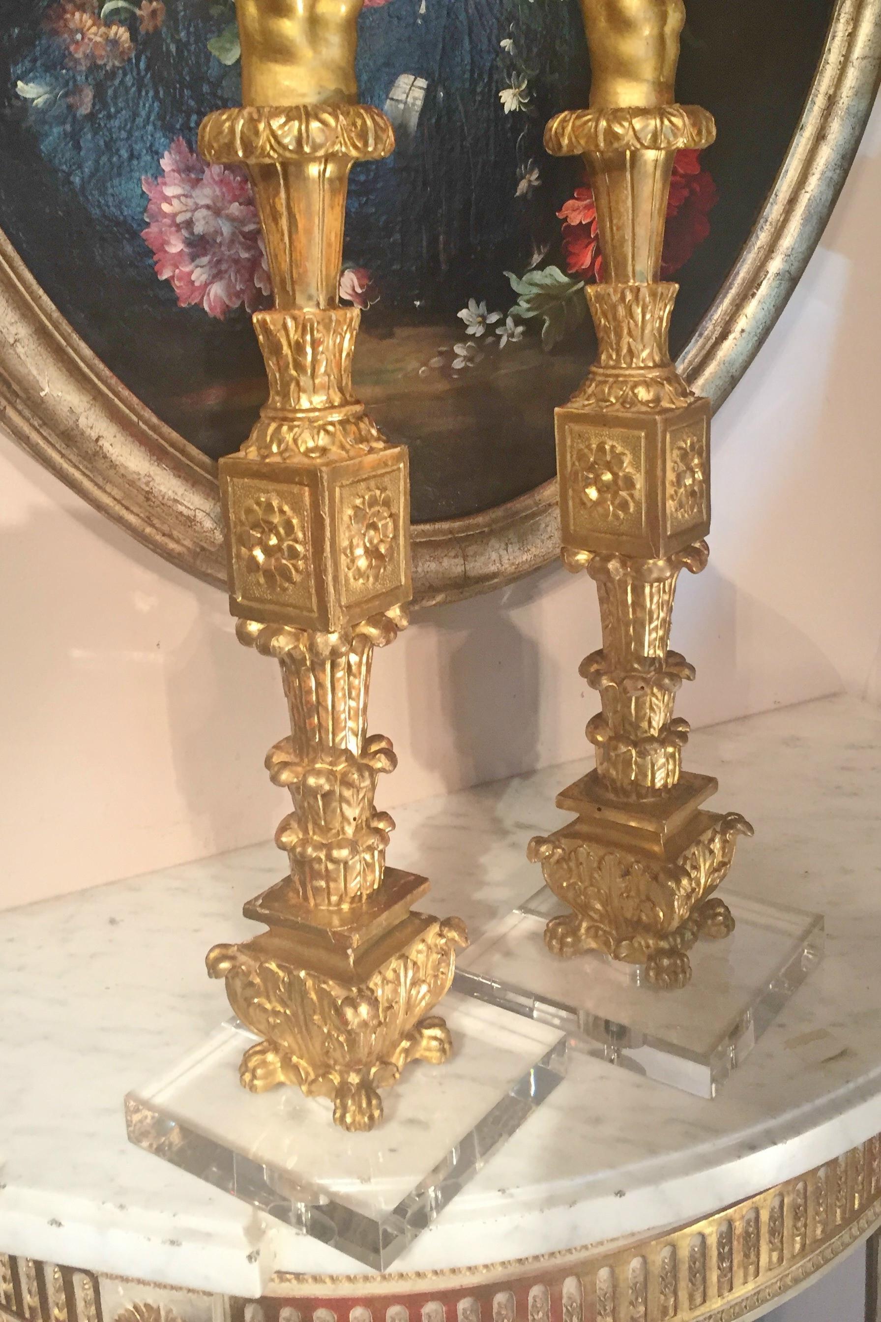 French Pair of Carved Giltwood Figural Architectural or Furniture Fragments