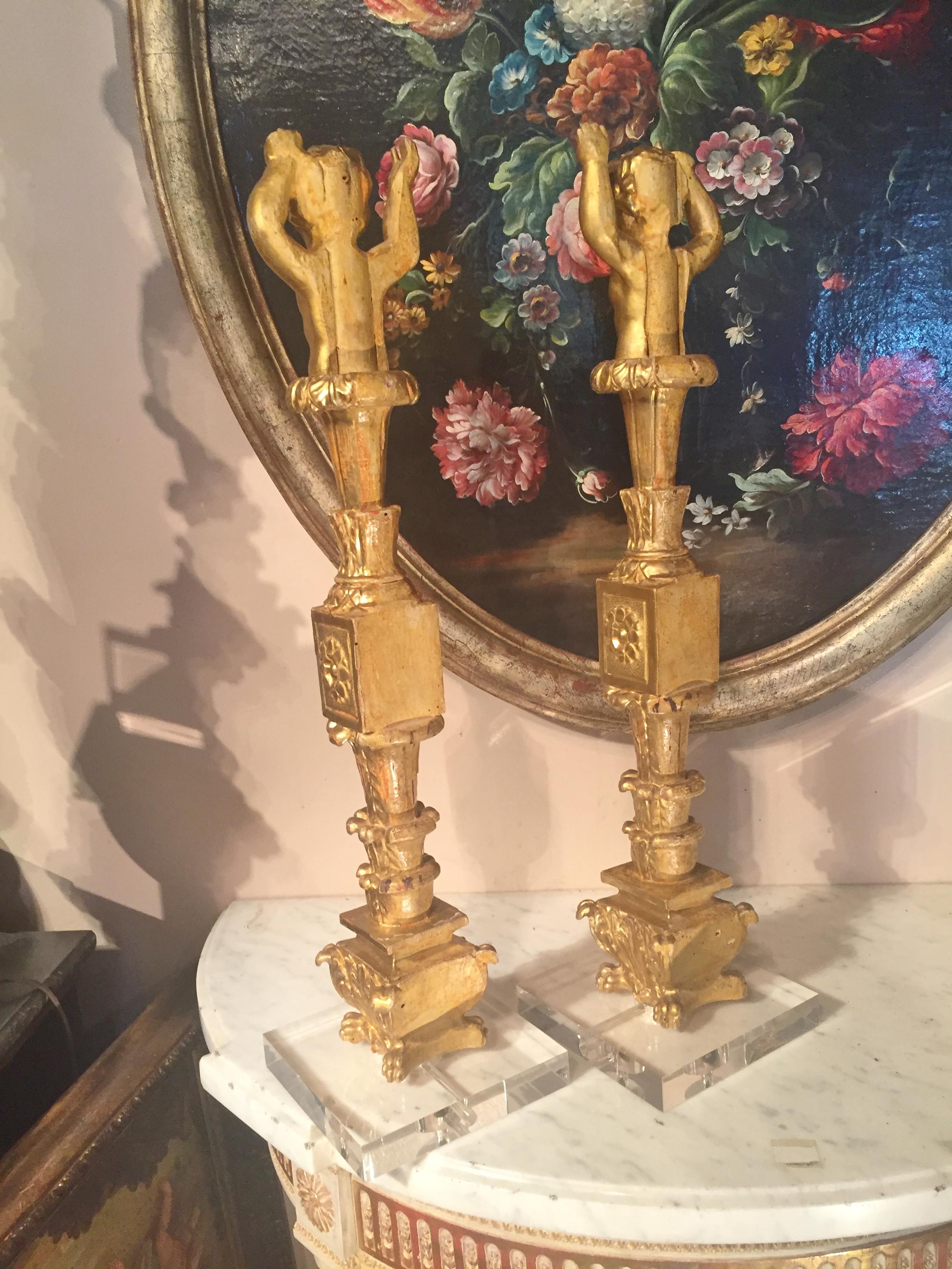 Pair of Carved Giltwood Figural Architectural or Furniture Fragments 1