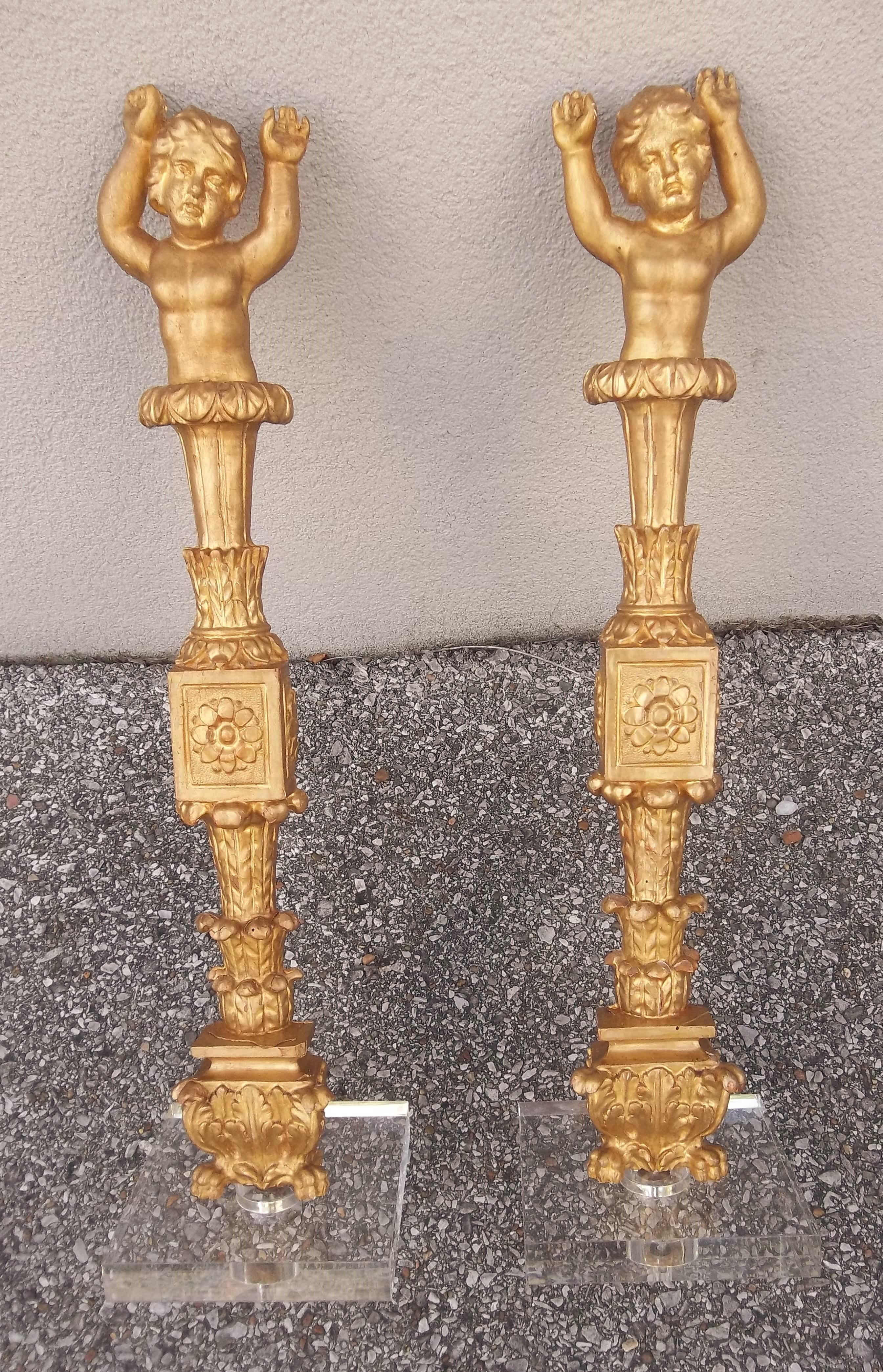 Louis XVI Pair of Carved Giltwood Figural Architectural or Furniture Pilaster Fragments