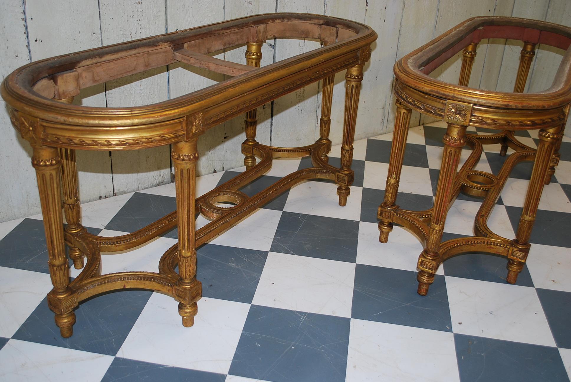 Pair of carved Giltwood French Window Seats / stools, circa 1890 In Fair Condition For Sale In Winchcombe, Gloucesteshire