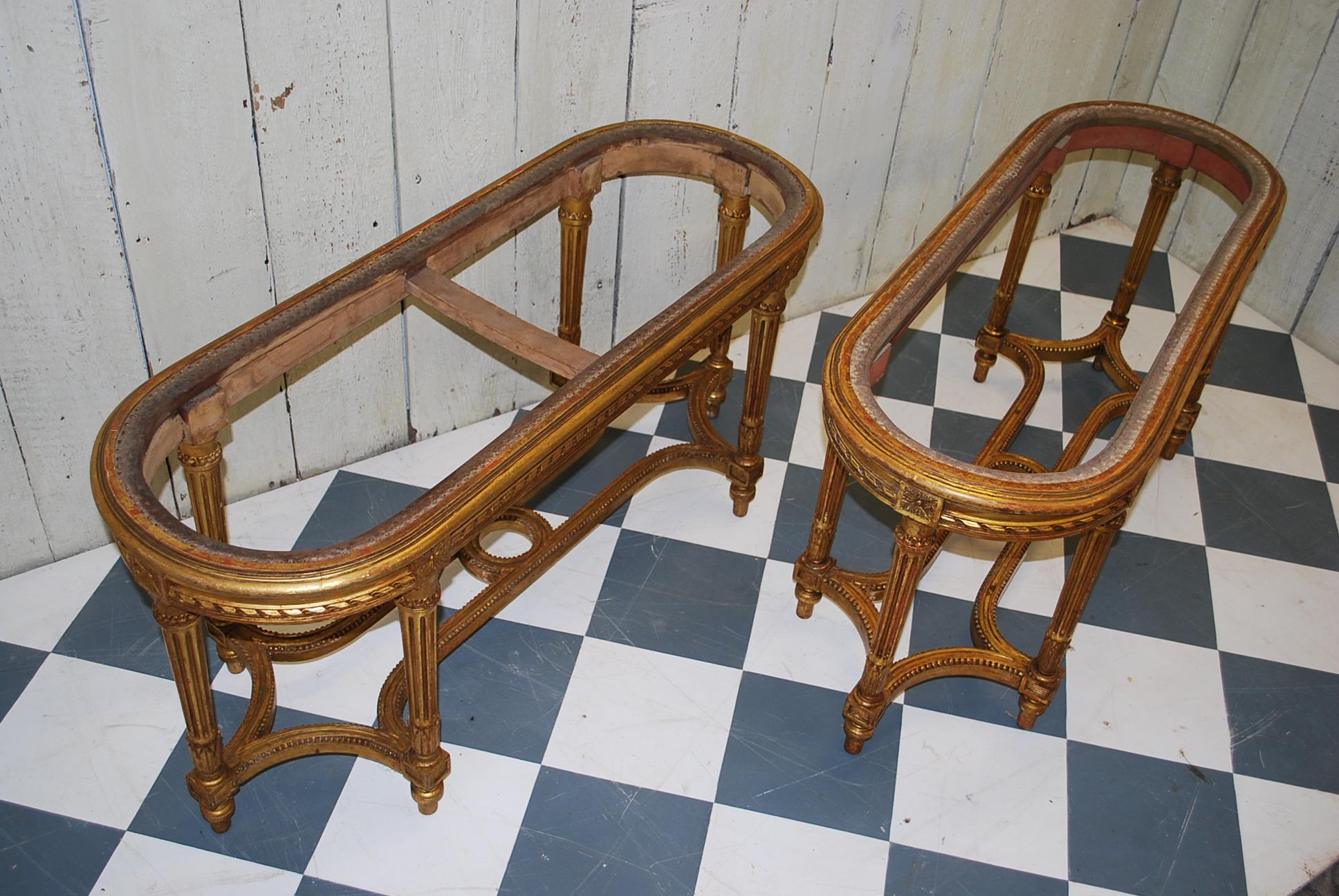 Late 19th Century Pair of carved Giltwood French Window Seats / stools, circa 1890 For Sale