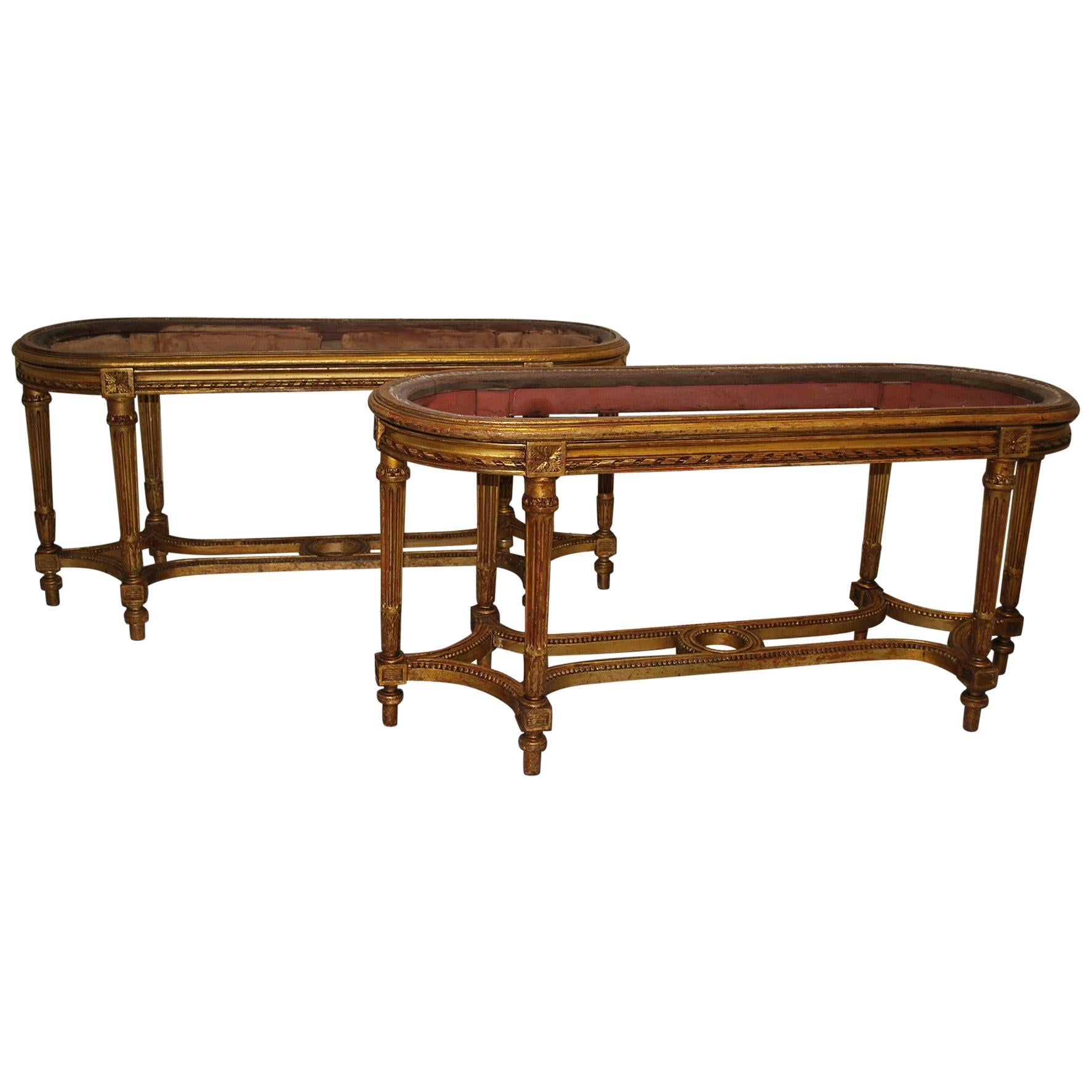 Pair of carved Giltwood French Window Seats / stools, circa 1890 For Sale