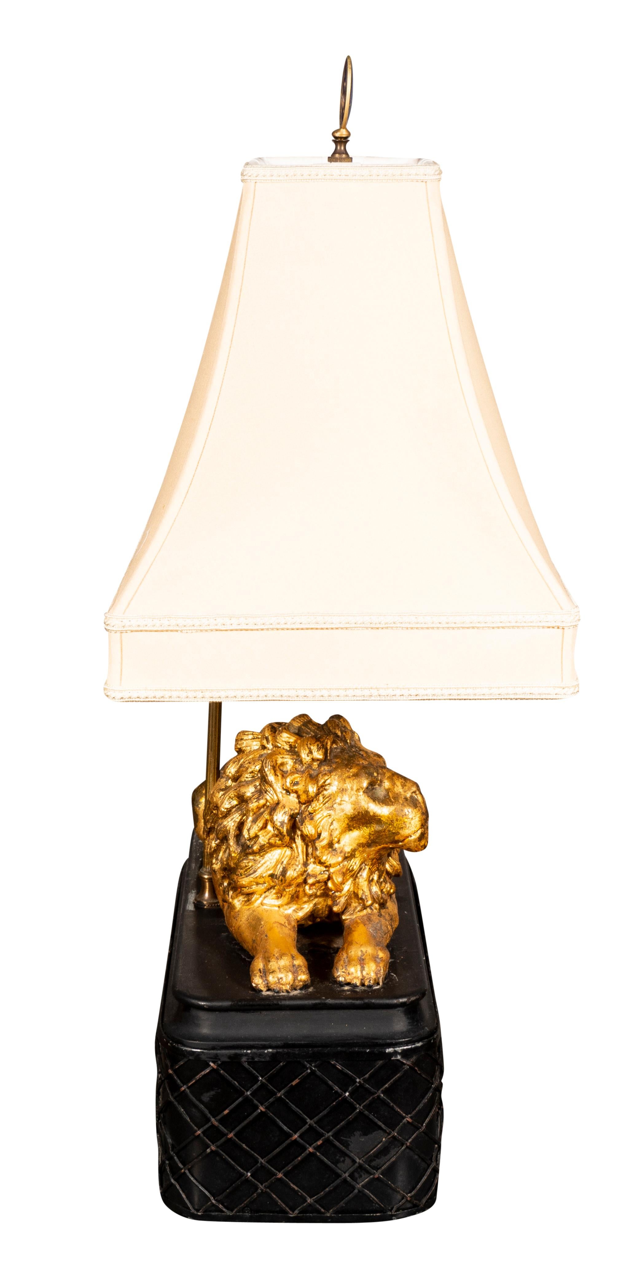English Pair of Carved Giltwood Lion Table Lamps