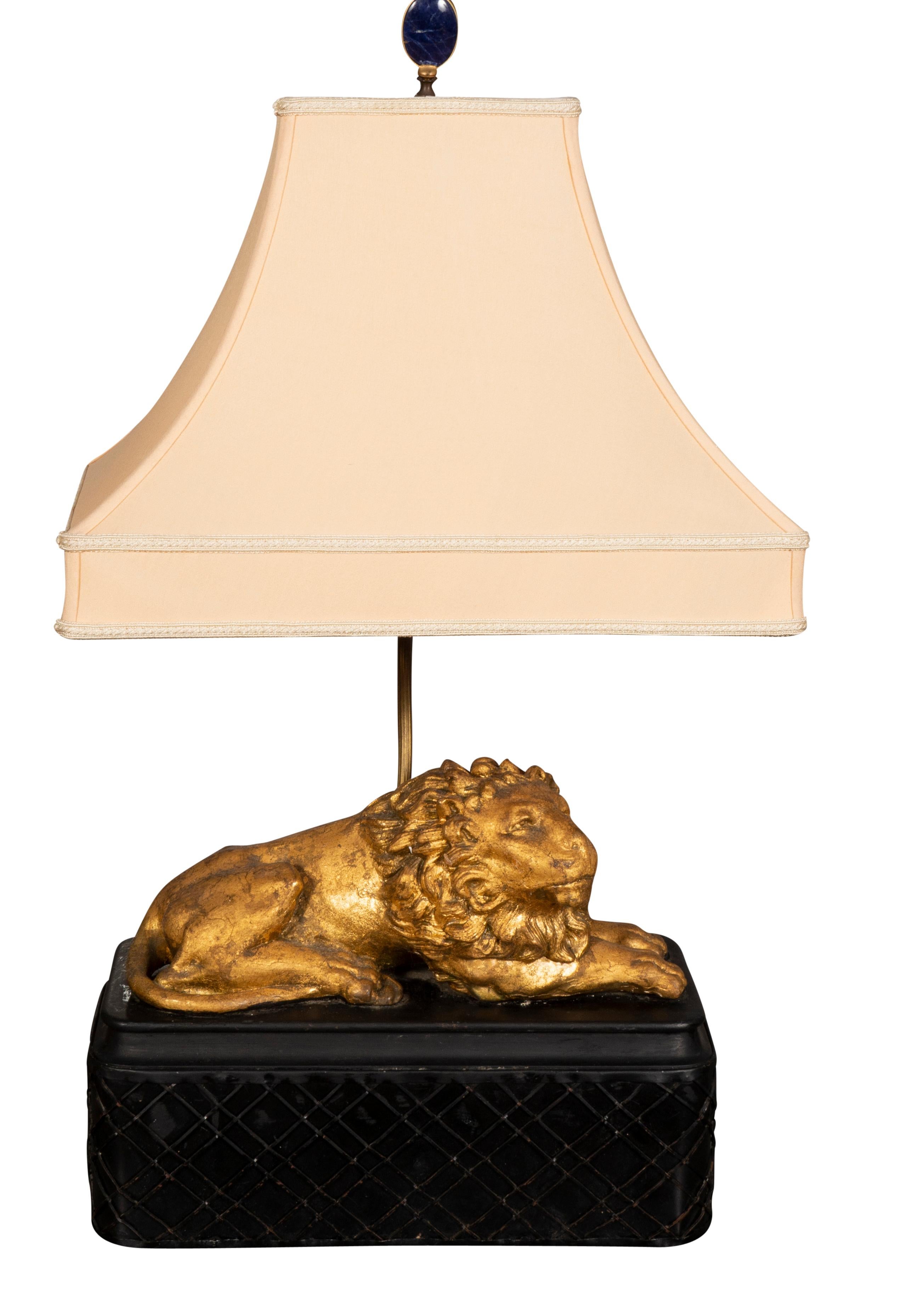 Pair of Carved Giltwood Lion Table Lamps 2