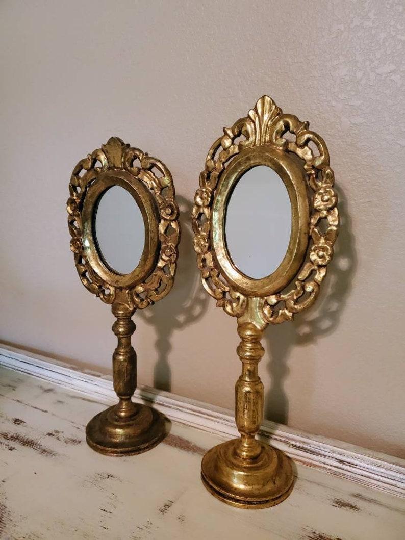 Pair of Carved Giltwood Mexican Folk Art Vanity Mirrors In Good Condition For Sale In Forney, TX