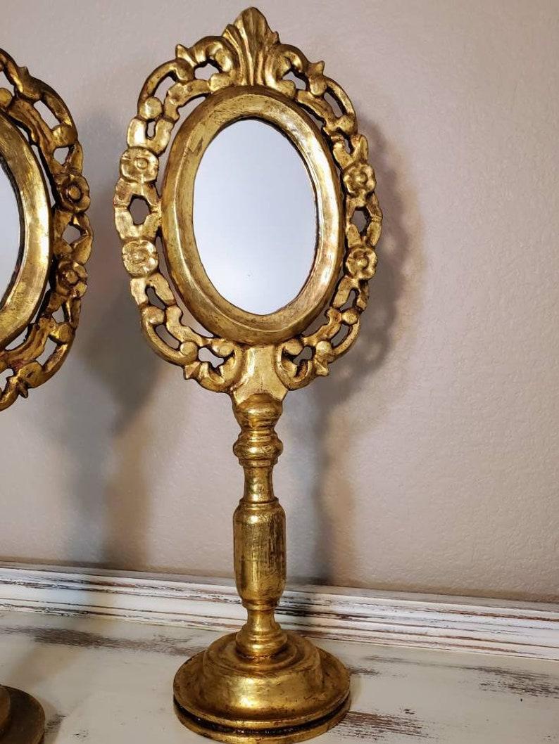 Pair of Carved Giltwood Mexican Folk Art Vanity Mirrors For Sale 2