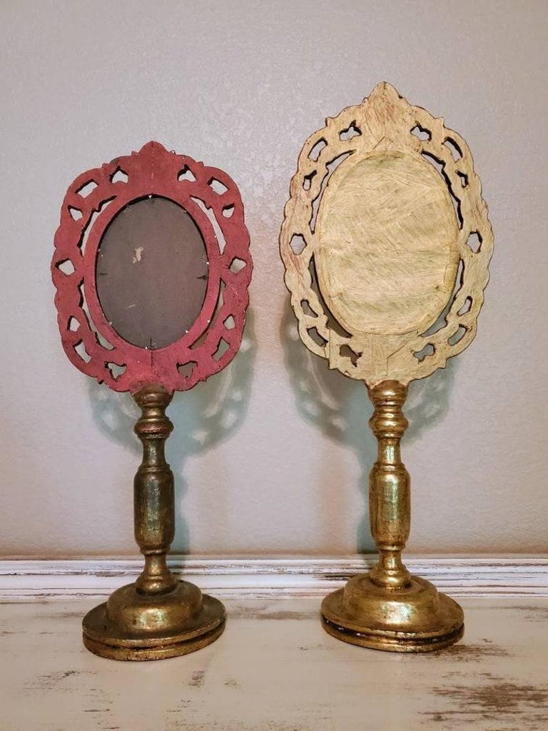 Pair of Carved Giltwood Mexican Folk Art Vanity Mirrors For Sale at 1stDibs