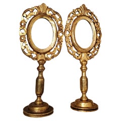 Antique Pair of Carved Giltwood Mexican Folk Art Vanity Mirrors