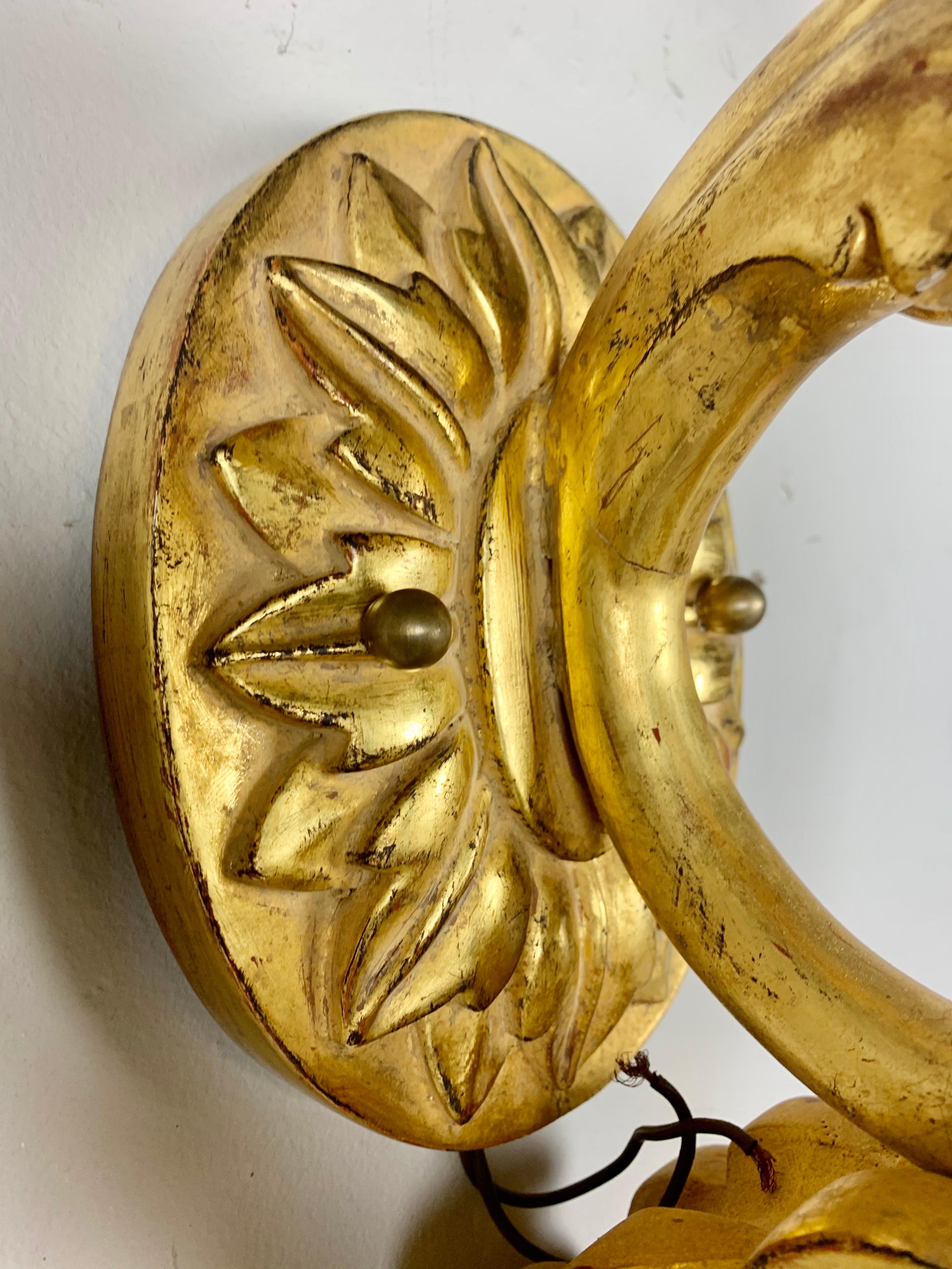 20th Century Pair of Carved Giltwood Sconces