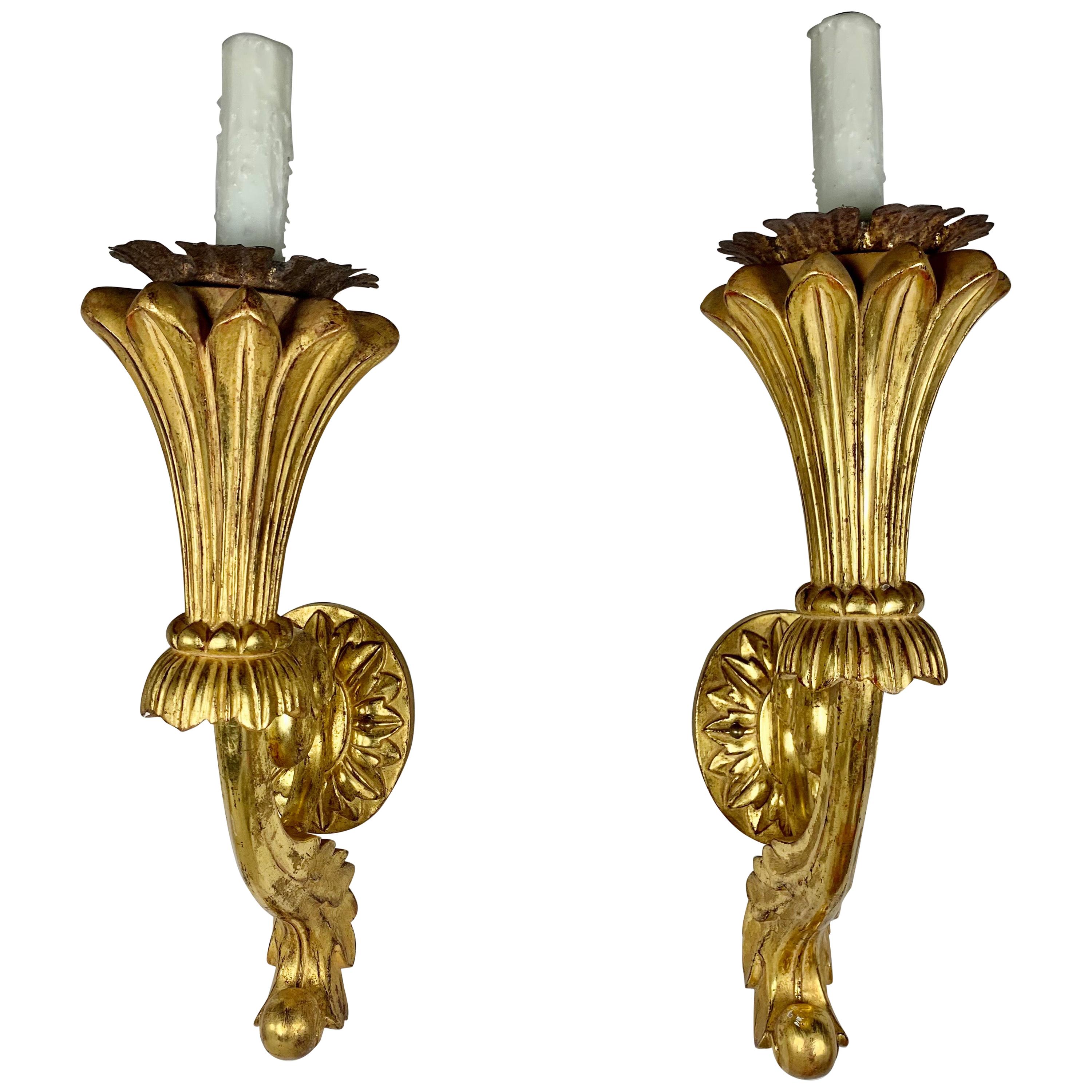 Pair of Carved Giltwood Sconces