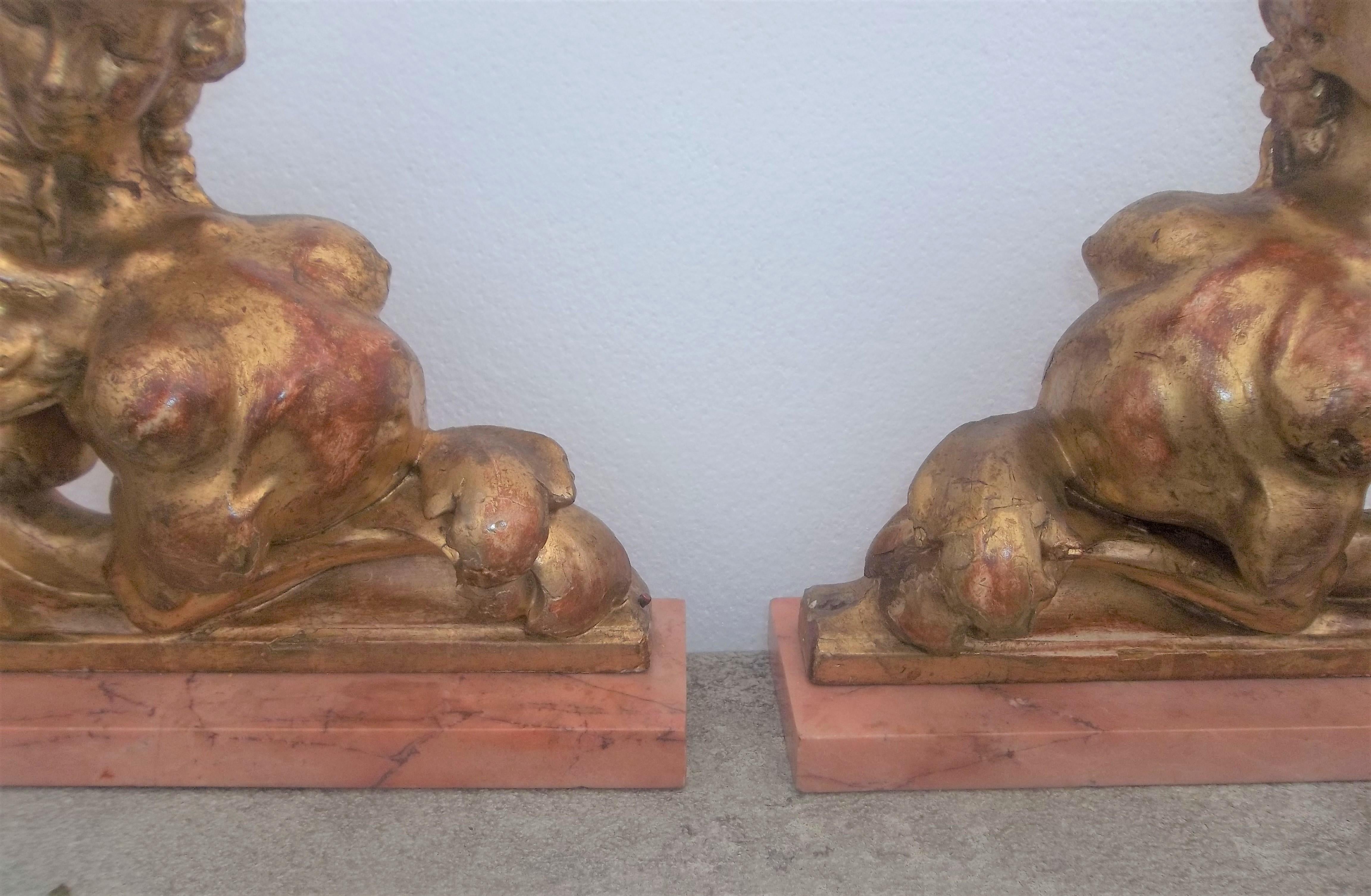 Pair of Carved Giltwood Sphinx Form in Neoclassical Caricature 1
