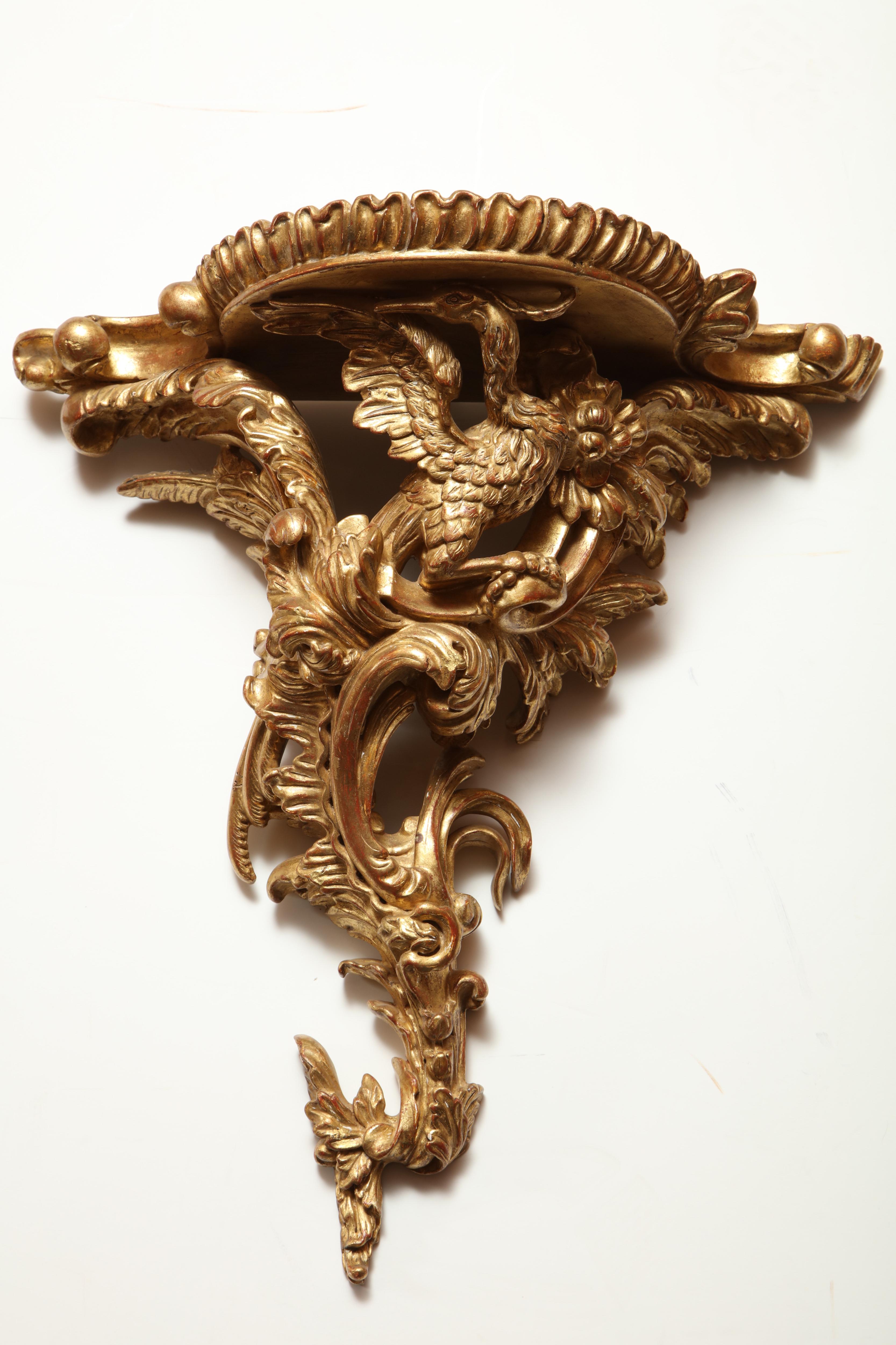 Pair of Carved Giltwood Wall Brackets In Excellent Condition In Westwood, NJ