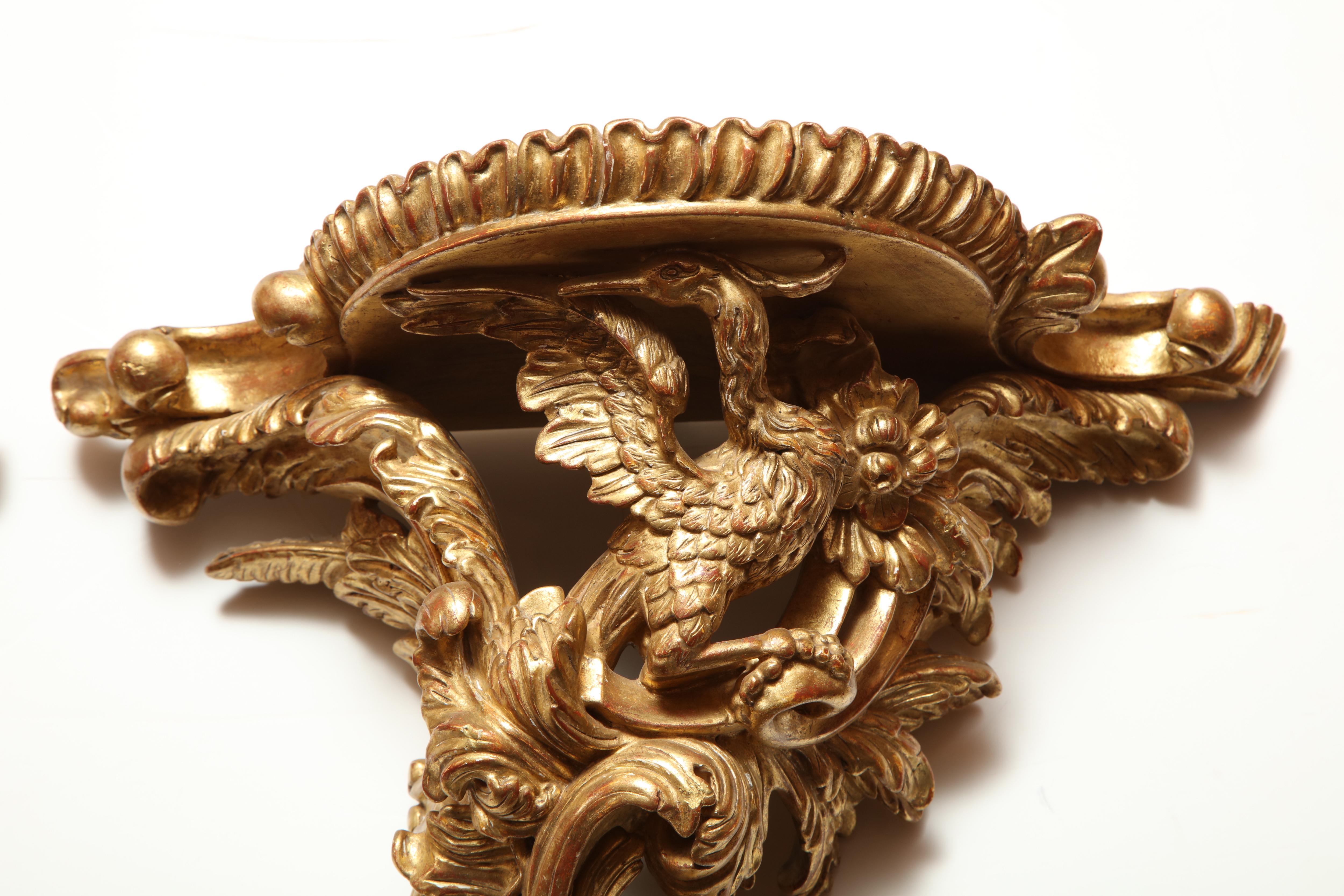 20th Century Pair of Carved Giltwood Wall Brackets
