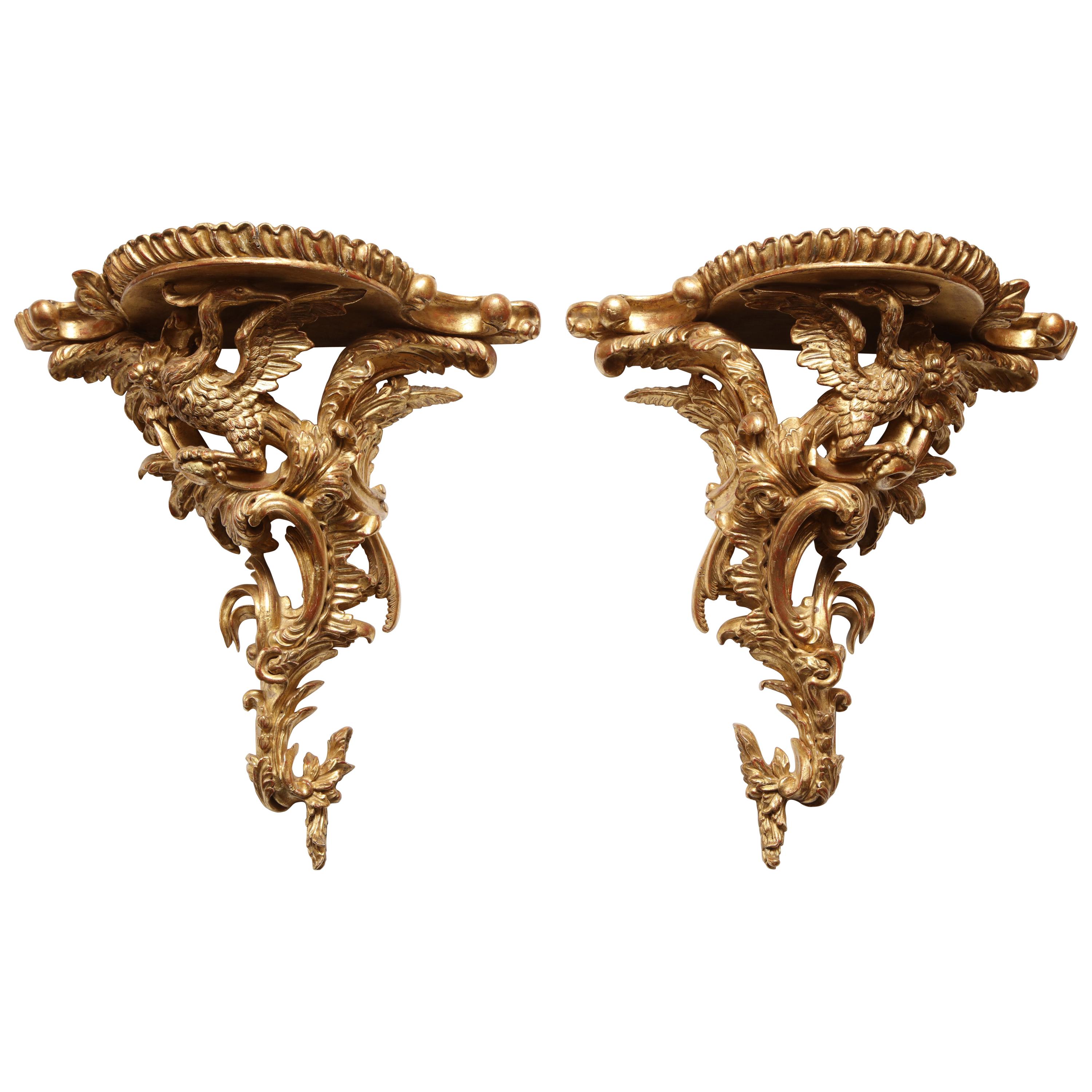 Pair of Carved Giltwood Wall Brackets