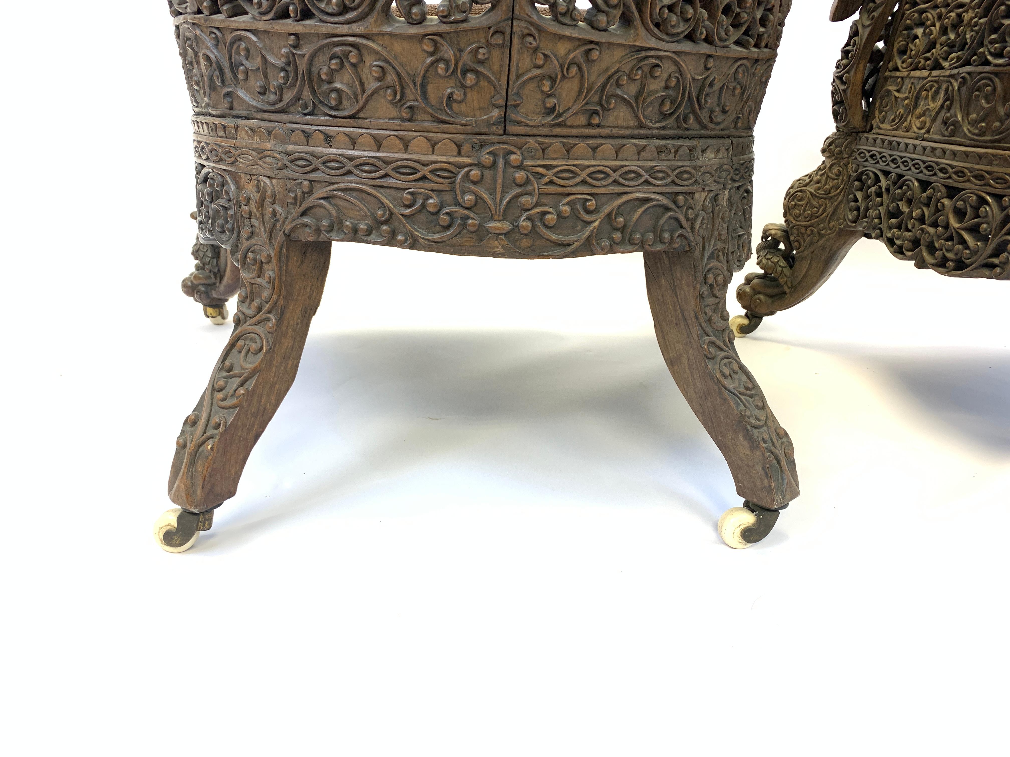Pair of Carved Hardwood Anglo Indian Arm Chairs from the Bombay Presidency 6