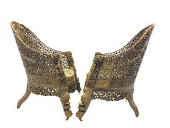 Pair of Carved Hardwood Anglo Indian Arm Chairs from the Bombay Presidency