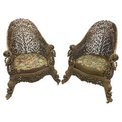 Pair of Carved Hardwood Anglo Indian Arm Chairs from the Bombay Presidency
