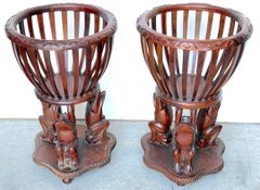 Pair of Carved Hardwood “Frog Prince” Figural Planters, Atrib. Maitland Smith